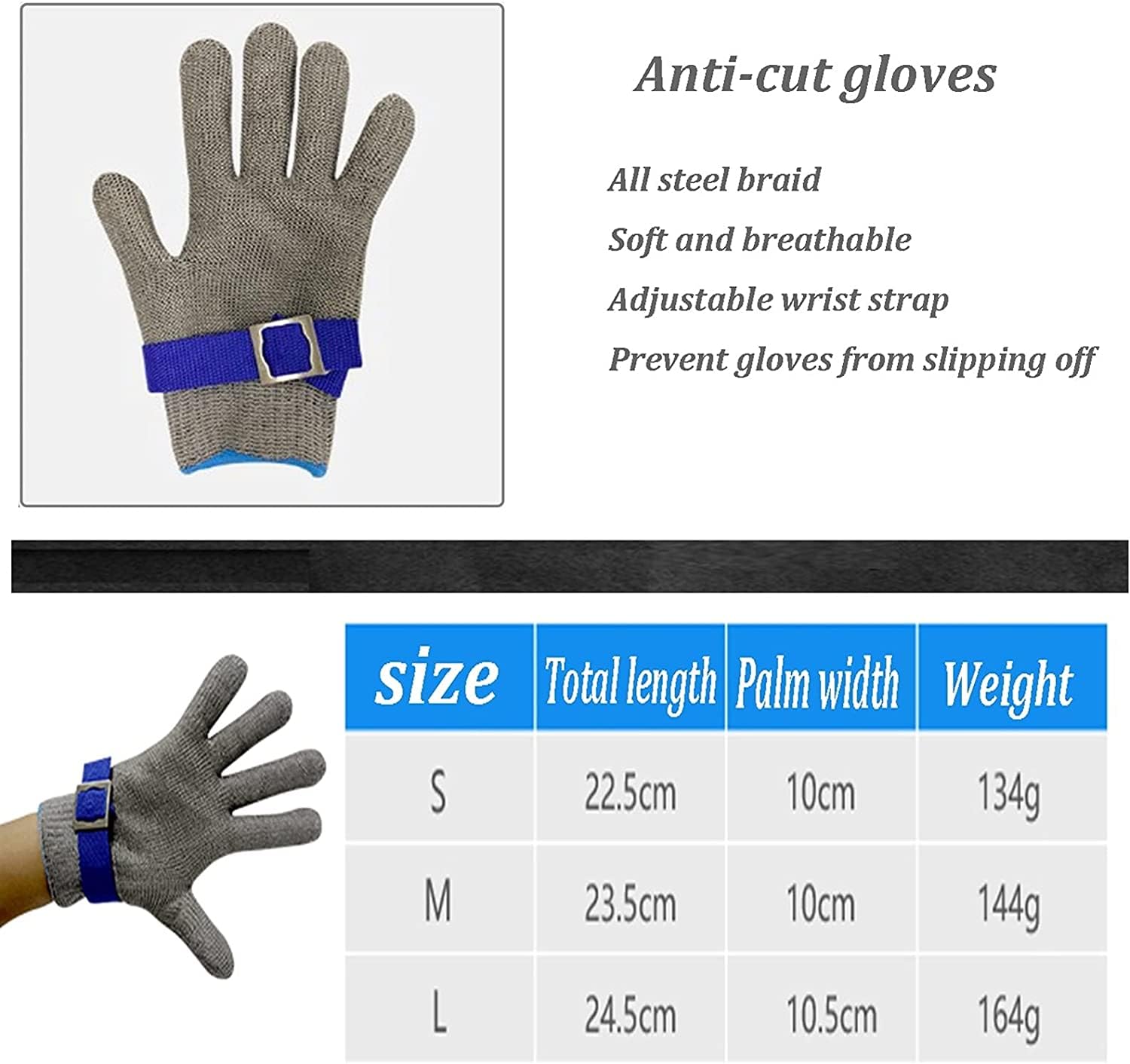 Gants anti-coupure en acier inoxydable 316 Gants résistants aux coupures de jardin Cuisine Viande Traitement des aliments Jardinage Sécurité Gants de travail, protection de niveau 6(6pcs,S)