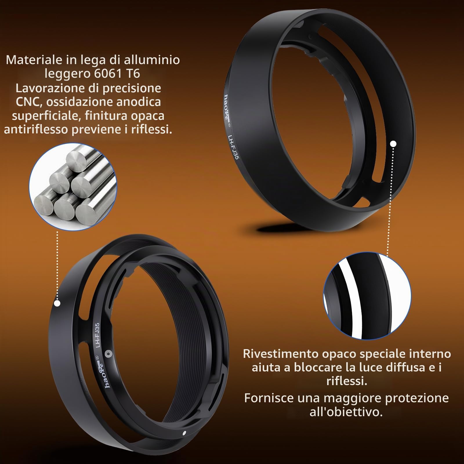 Haoge LH-FJ35 - Paraluce rotondo in metallo a baionetta per Fujifilm Fuji Fujinon XF 35 mm f/2 R WR XF35mmF2, XF 23 mm f2 R WR XF23mmF2 e XC 35 mm F2 XC35mmF2 LH-XF35-2