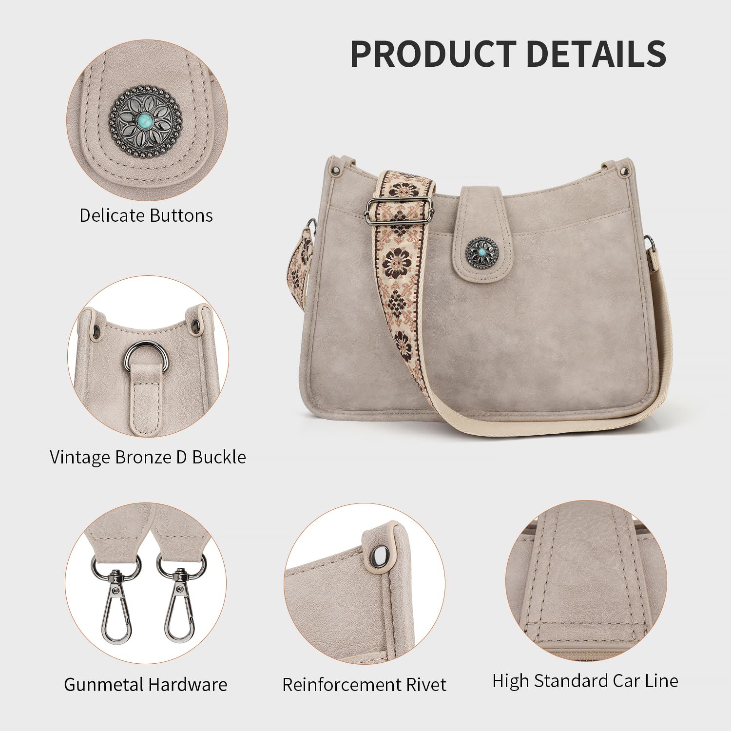 APHISON Borsa a tracolla da donna, media grandezza, borsa a tracolla con tracolla larga, borsa a tracolla in pelle vegana, 2 tracolla, tasca per carte di credito