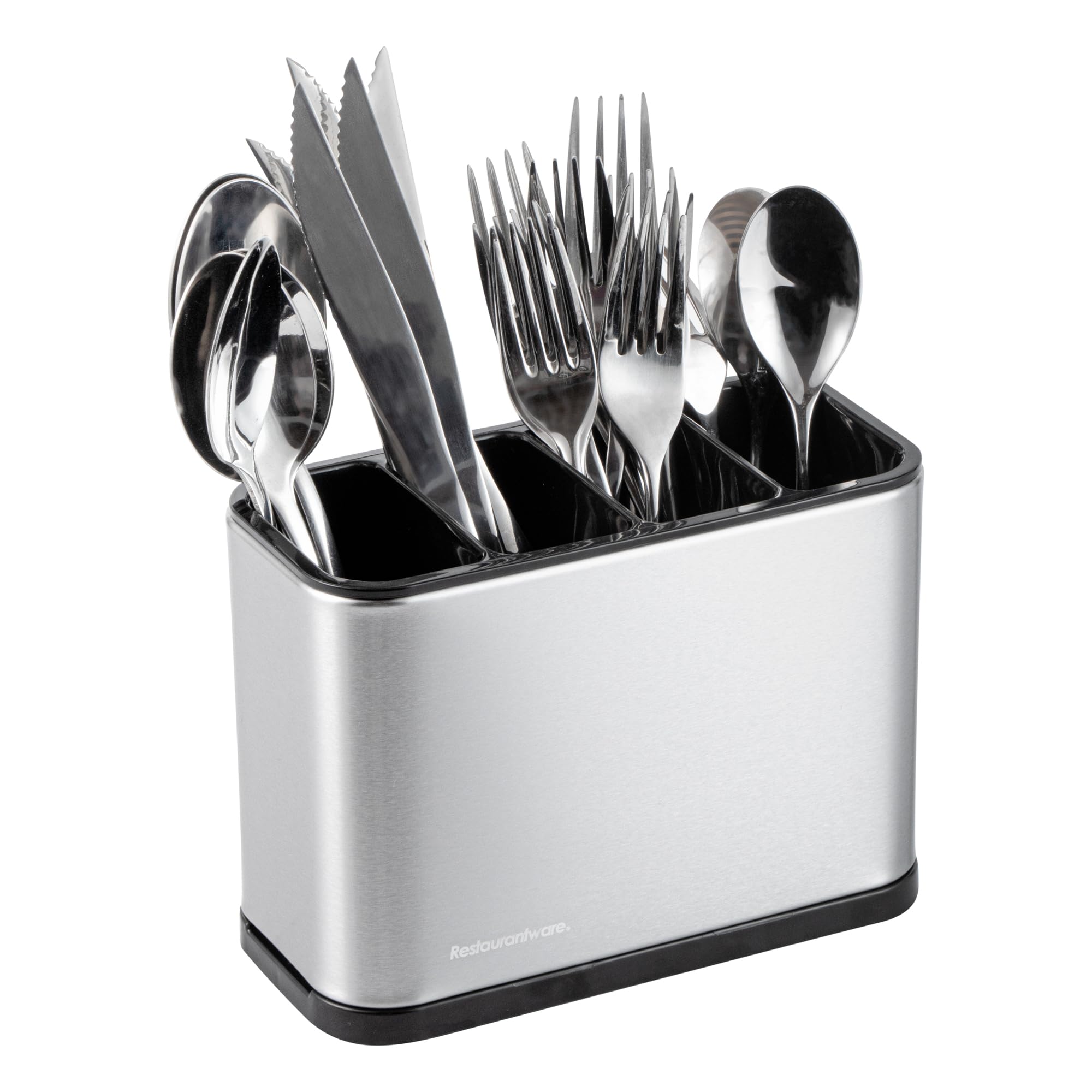 Restaurantware -Met Lux - Organizador de utensilios de 7.09 x 3.39 x 5.12 pulgadas, 1 organizador de utensilios con base pesada, 4 compartimentos, con bandeja de goteo, soporte para utensilios de