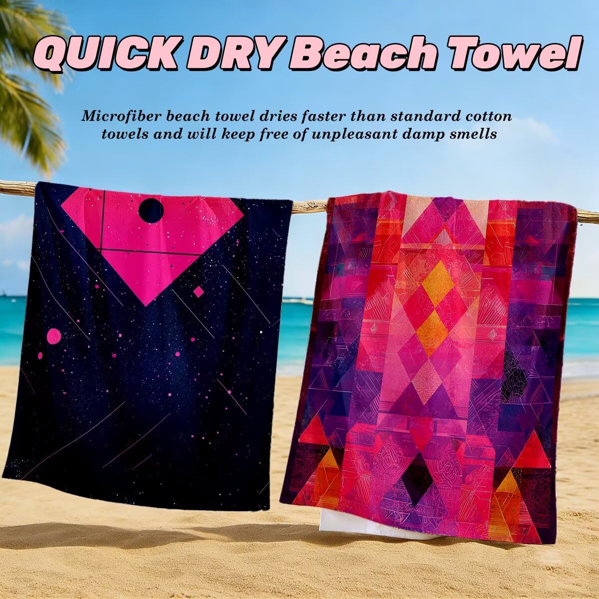 Toalla Playa 90x180 cm, Toalla Gimnasio Microfibra Secado Rapido, Juego de 2 Antiarena Toallas de Playa, Ligera Compacta Toallas Microfibra Grande para Viaje, Regalo Hombre Regalo Mujer (Retro) -4177