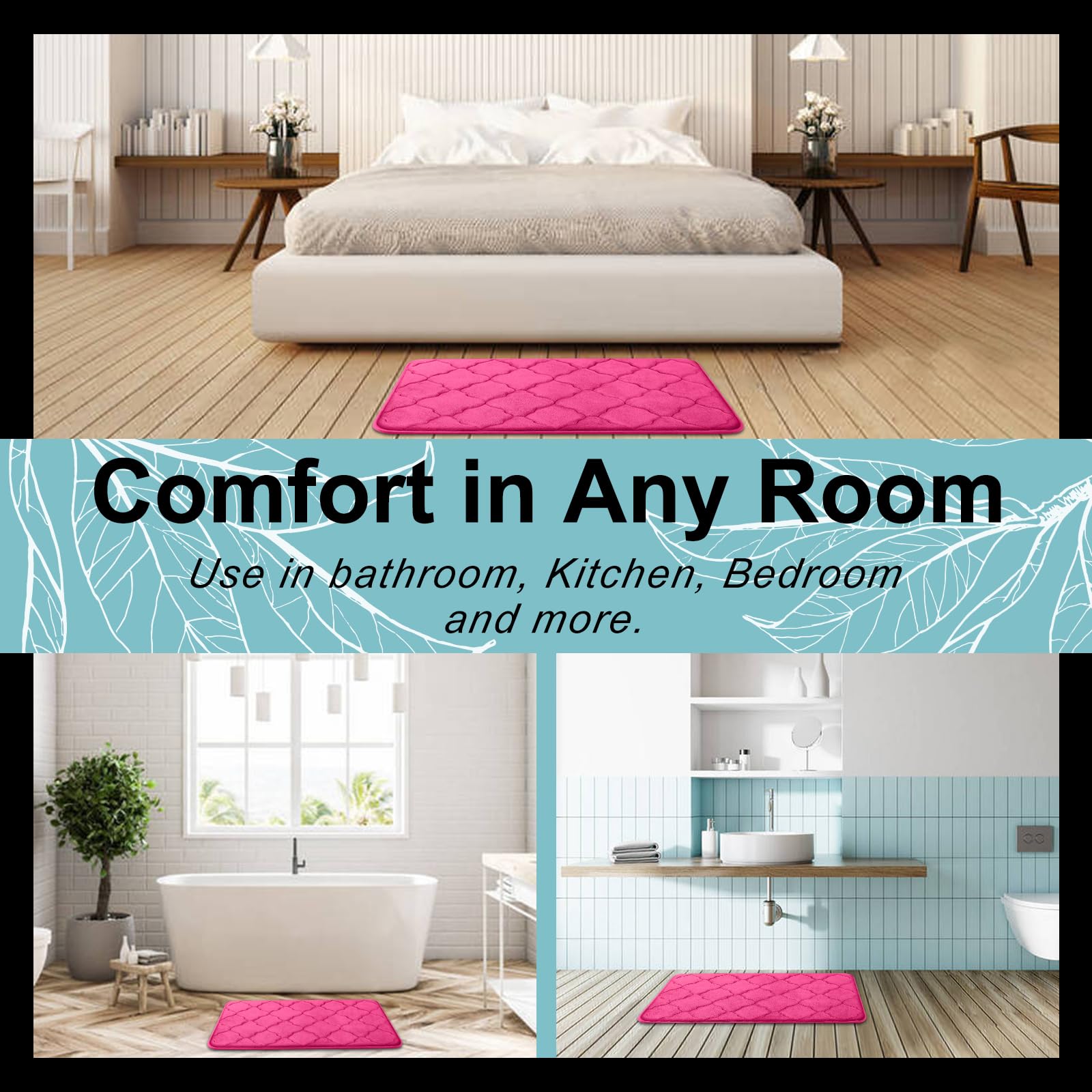 OLANLY Alfombra de baño de espuma viscoelástica de 44 x 24 pulgadas, ultrasuave, antideslizante y absorbente, lavable a máquina, cómoda, gruesa alfombra de baño para suelo de baño, bañera y ducha,