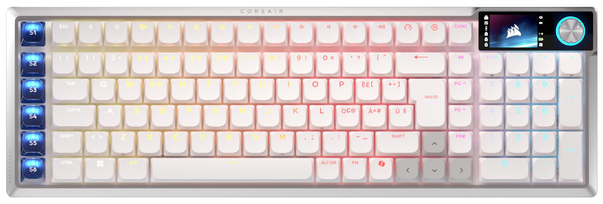 Corsair VANGUARD AIR 99 WIRELESS Tastiera Da Gioco a Basso Profilo – Bianco | Ottico-Meccanica RGB, QWERTY IT, Layout al 99%, Interruttori OPX, Polling 8000 Hz, Integrazione Stream Deck, Flashtap SOCD