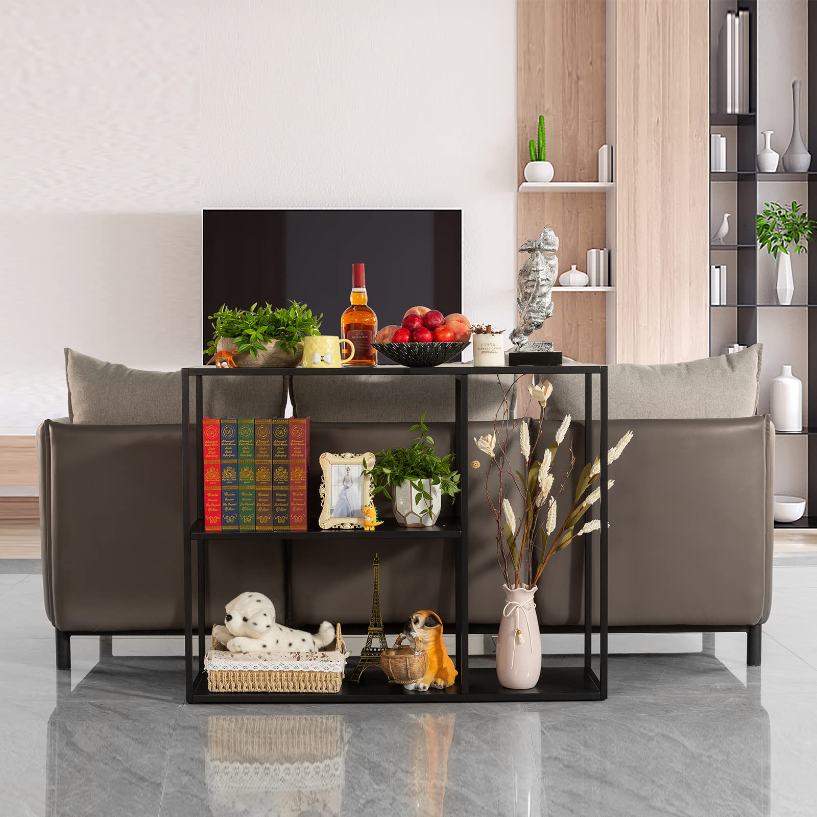 HDANI Table Console Métal 80cm 3 Étagères - Table Étroite Moderne Pour Entrée, Salon Ou Chambre - Style Minimaliste Noir
