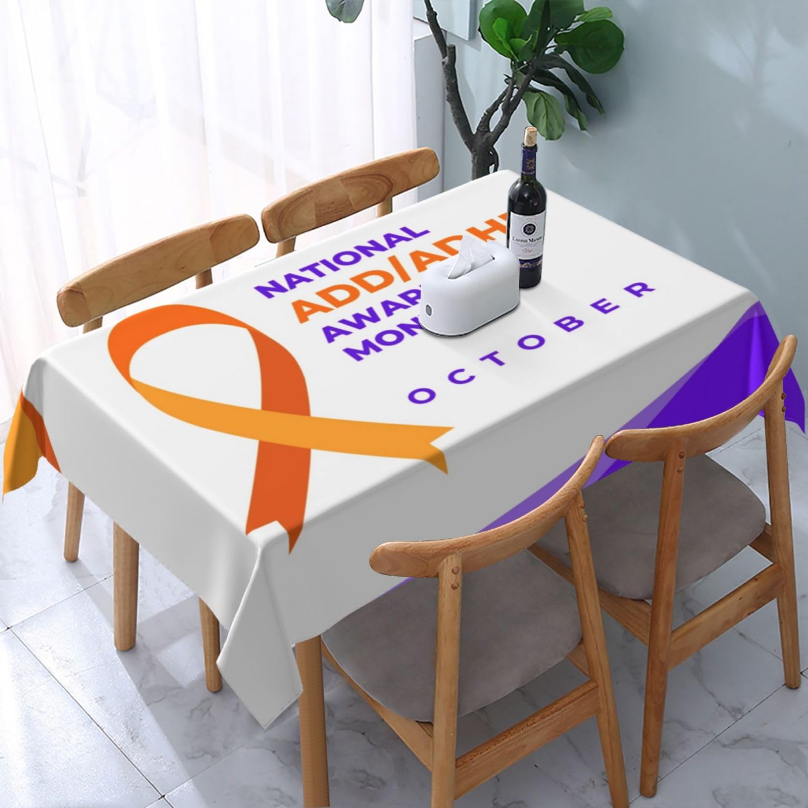 JunHeArt Adhd Awareness Month Tablecloth Rectangle Table Cover Washable Table Cloths Decor For Kitchen 54" X 72"