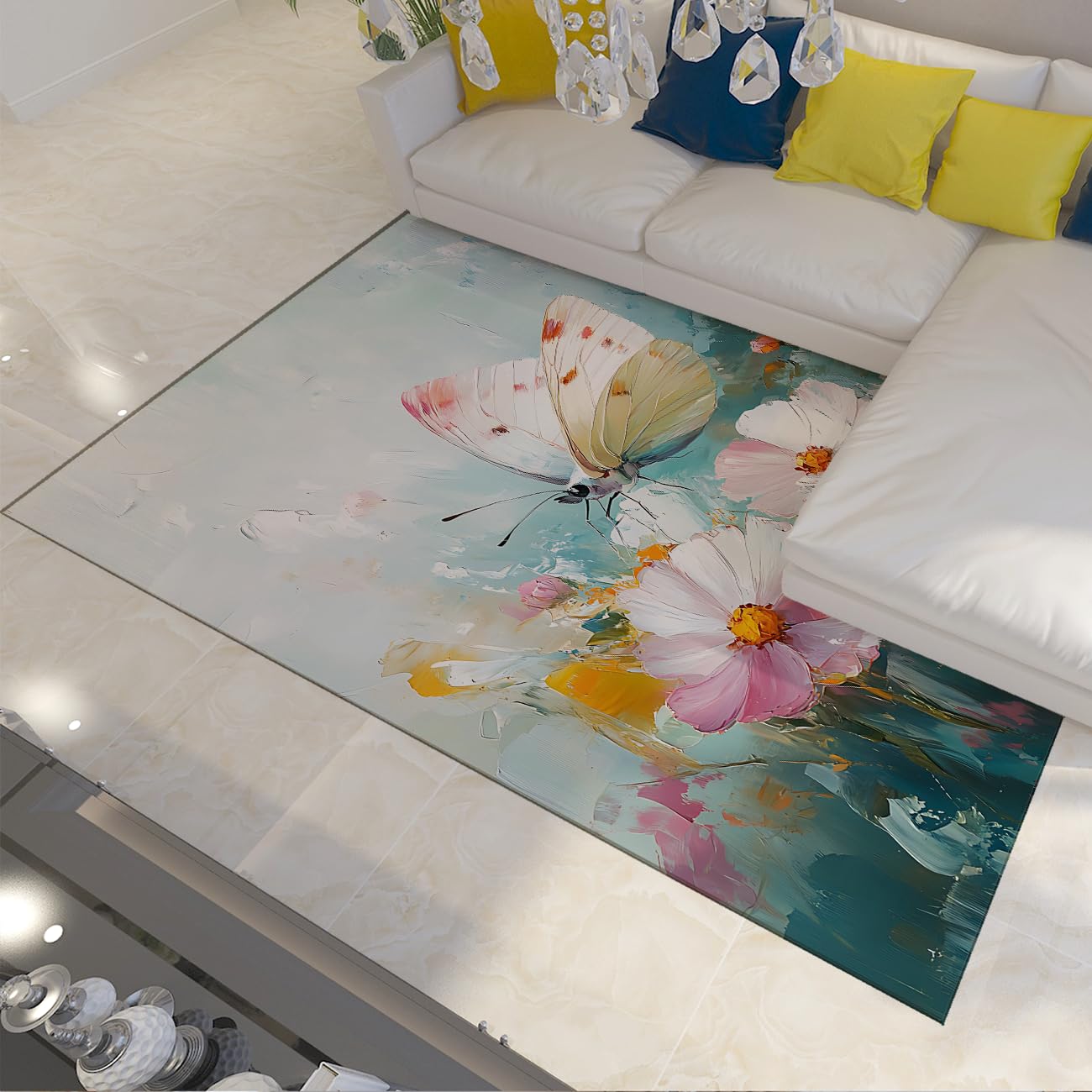 Tapis antidérapants papillon floral 60x120cm pour l'entrée du salon