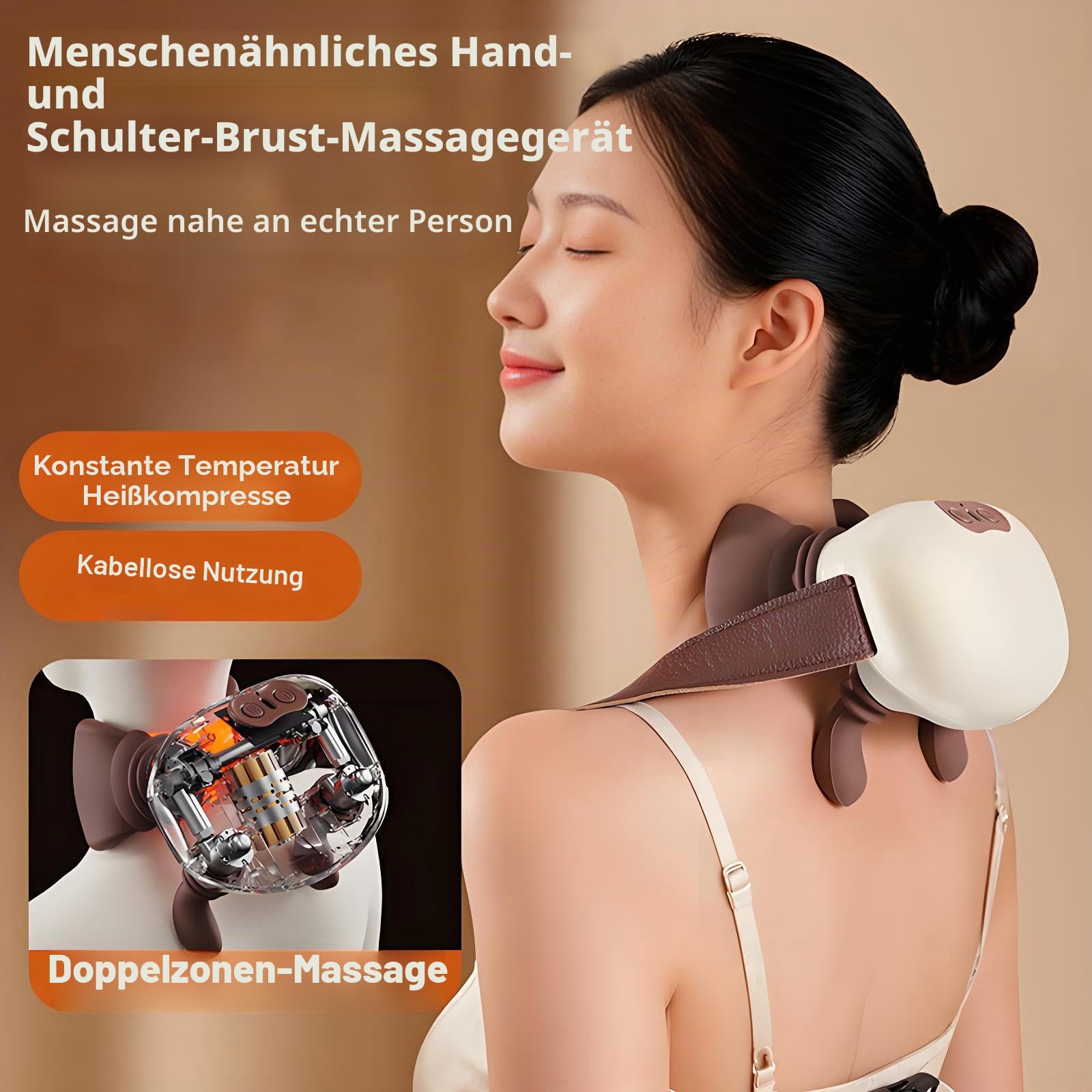 360° MassagegeräT Nacken, 3-Stufen-Massage & 2-Stufen-WäRmeanwendung, Simulierte Komfortable Handmassage, MassagegeräT Meister FüR Nacken, 5d NackenmassagegeräT, FüR Damen Herren