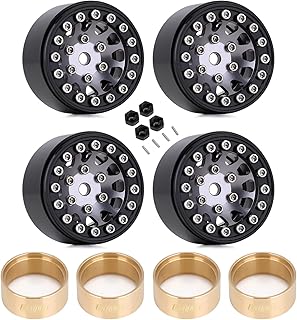 INJORA 1.0 Beadlock Wheel and Brass Internal Beadlock Ring Set for Axial SCX24 Bronco Gladiator Deadbolt C10 JLU Upgrade Parts（Black&Grey）