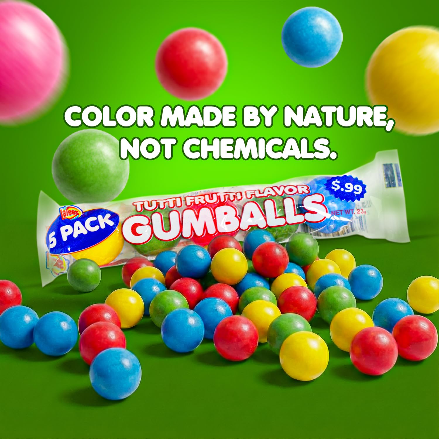 Lalees Bulk Gumballs - No Artificial Dyes - Pack of 30 Tubes - Rainbow Gum Balls Tubes - Tutti Frutti Flavored - Bulk Chewing Candy for Sporting Events, Stocking Stuffers