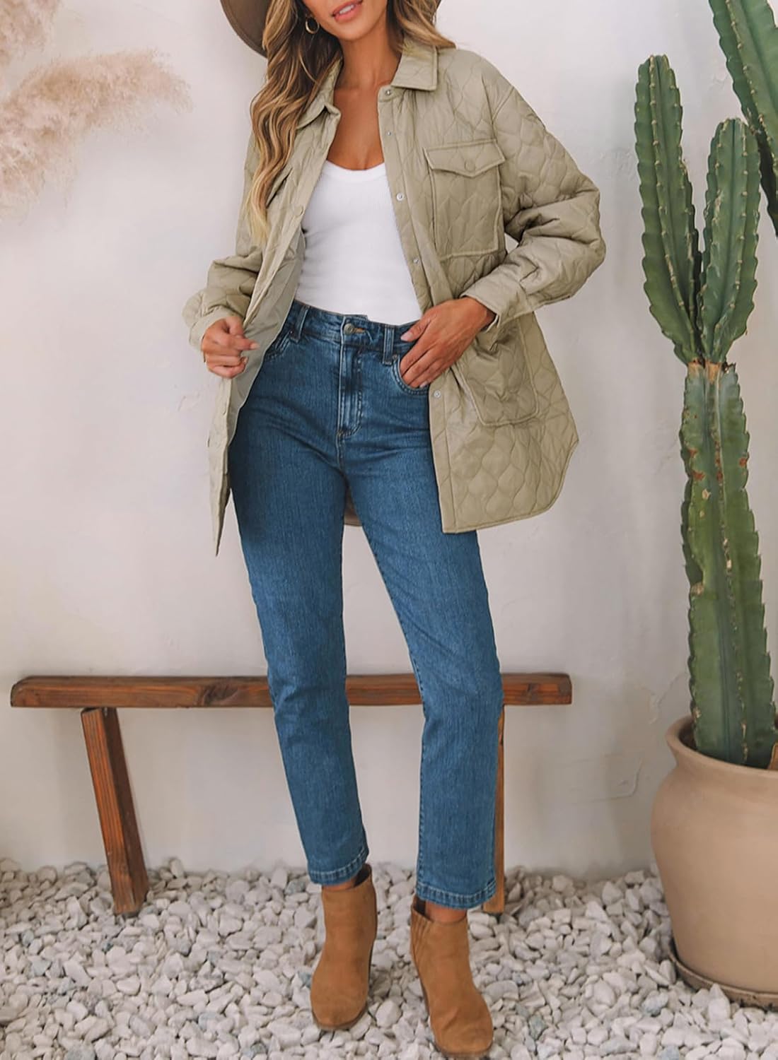 EVALESS Quilted Jackets for Women Lightweight Long Sleeve Button Down Puffer Jacket Warm Winter Coat Outerwear with Pockets