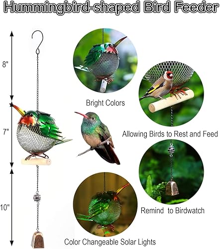 Miniatura 5 de Comedero de Pájaros Solar de Metal, Comederos para Pájaros a Prueba de Ardillas para Exteriores, Linda Forma de Animal (Forma de Colibrí)
