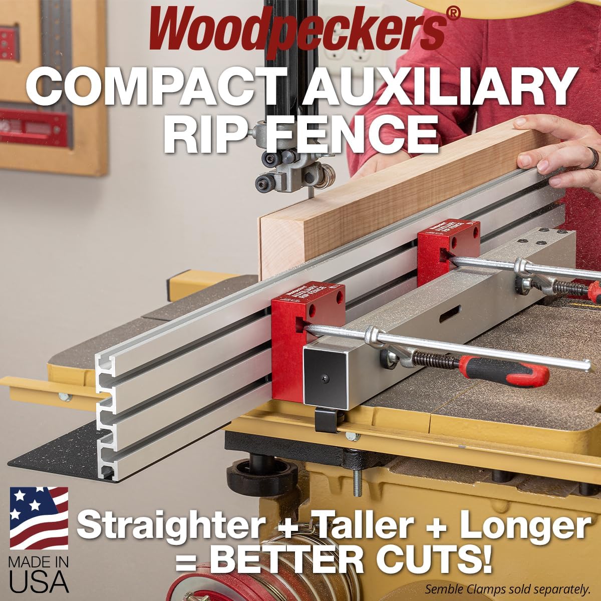 Woodpeckers Auxiliary Rip Fence, 36 Inch Job Site Table Saw Fence Extension, Infeed or Outfeed Support, T-Track Slots, Clamping Blocks - ARF-BSCS