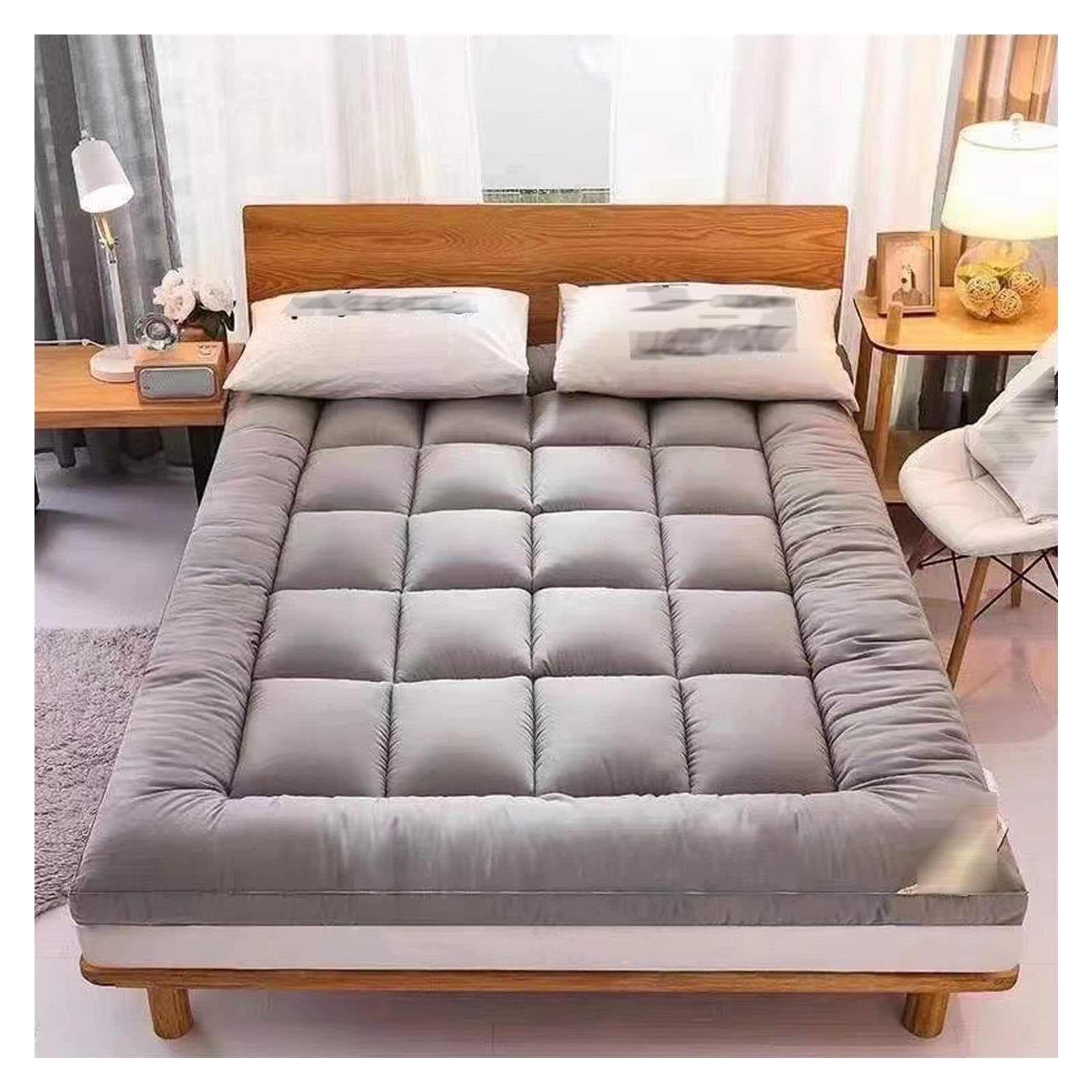 Meiiron Japanese Futon Mattress, Thick Folding Sleeping Pad Breathable Floor Lounger Guest Bed, Quilted Bed Mattress Topper Foldable Mattress(Gray,150x200cm)