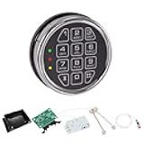 HOMEYUER Electronic Gun Safe Lock Replacement – Digital Keypad with Solenoid Lock Mechanism, Chrome/Black Finish, 14-Pin Design, Circuit Board, Reset Cable, and 2 Override Keys – DIY Installation