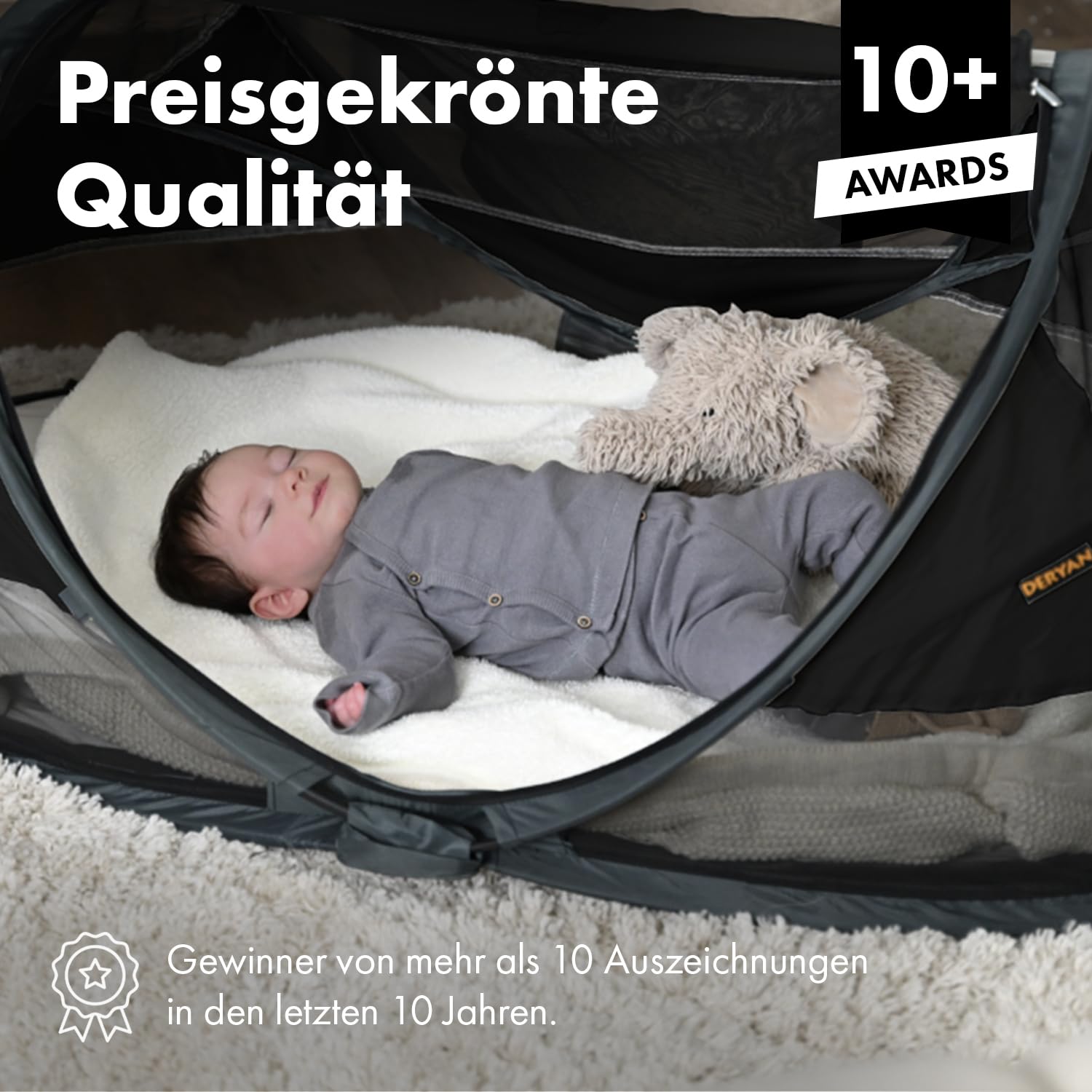 DERYAN Lettino da viaggio - Baby Luxe - Nero - Sistema pop-up - Installazione in soli 2 secondi - Include fodera in cotone con cerniera, materasso ad aria autogonfiabile e borsa per il trasporto, nero