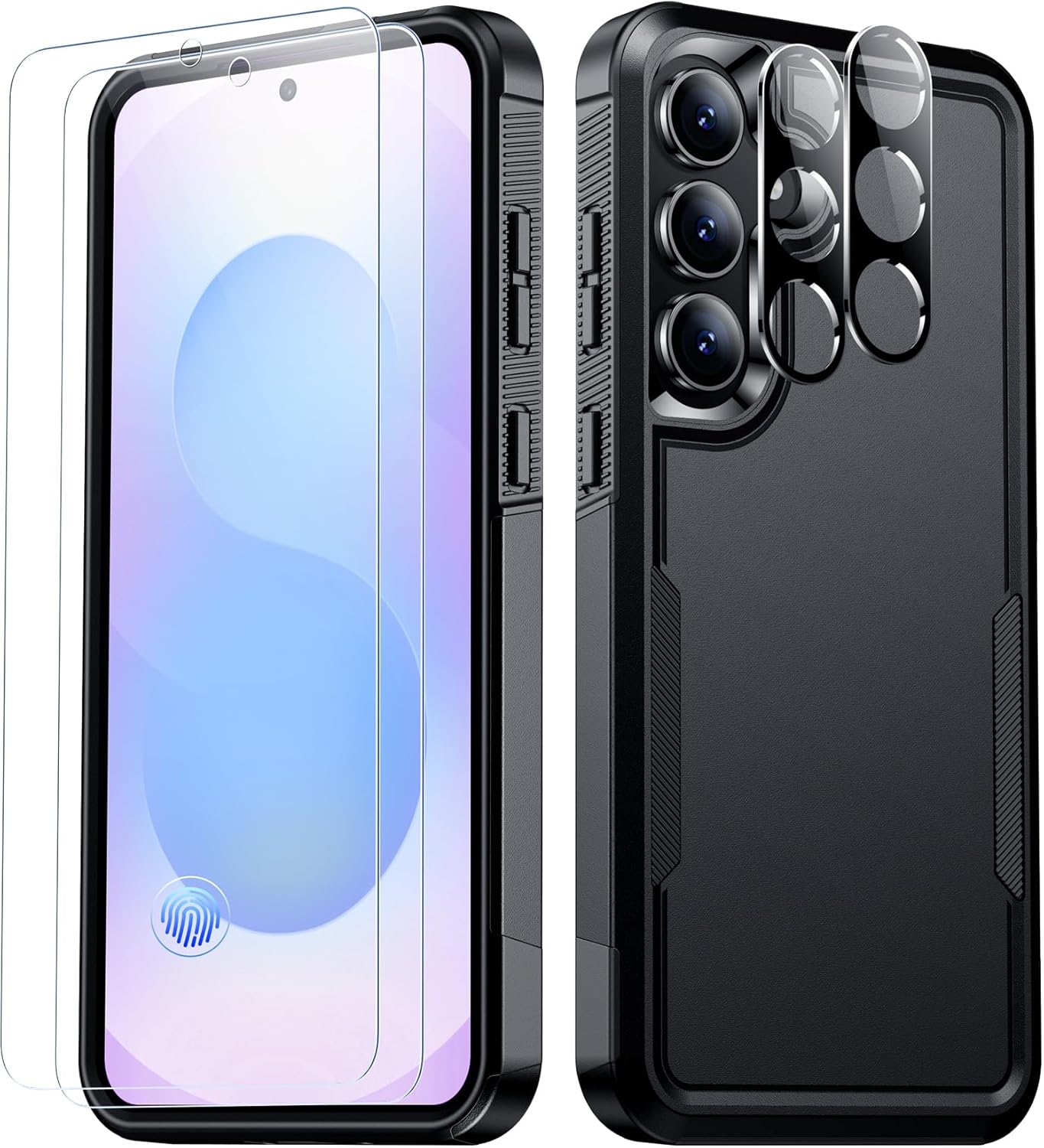 SPIDERCASE Designed for Samsung Galaxy S25 FE Case,[10 FT Military Grade Drop Protection],2 Pack [Tempered Glass Screen Protector+Camera Lens Protector] Heavy Duty Shockproof Case,Black