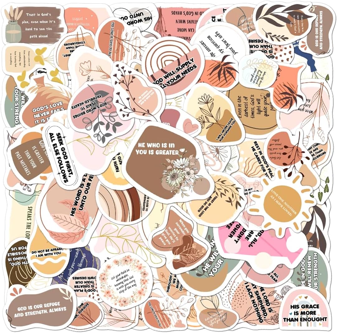 108 PCS Inspirational Bible Verse Stickers, Peach Blossom Christian Decals, Waterproof Vinyl Faith Stickers for Water Bottles, Laptops, Journaling, Bible Study Gifts, Christian