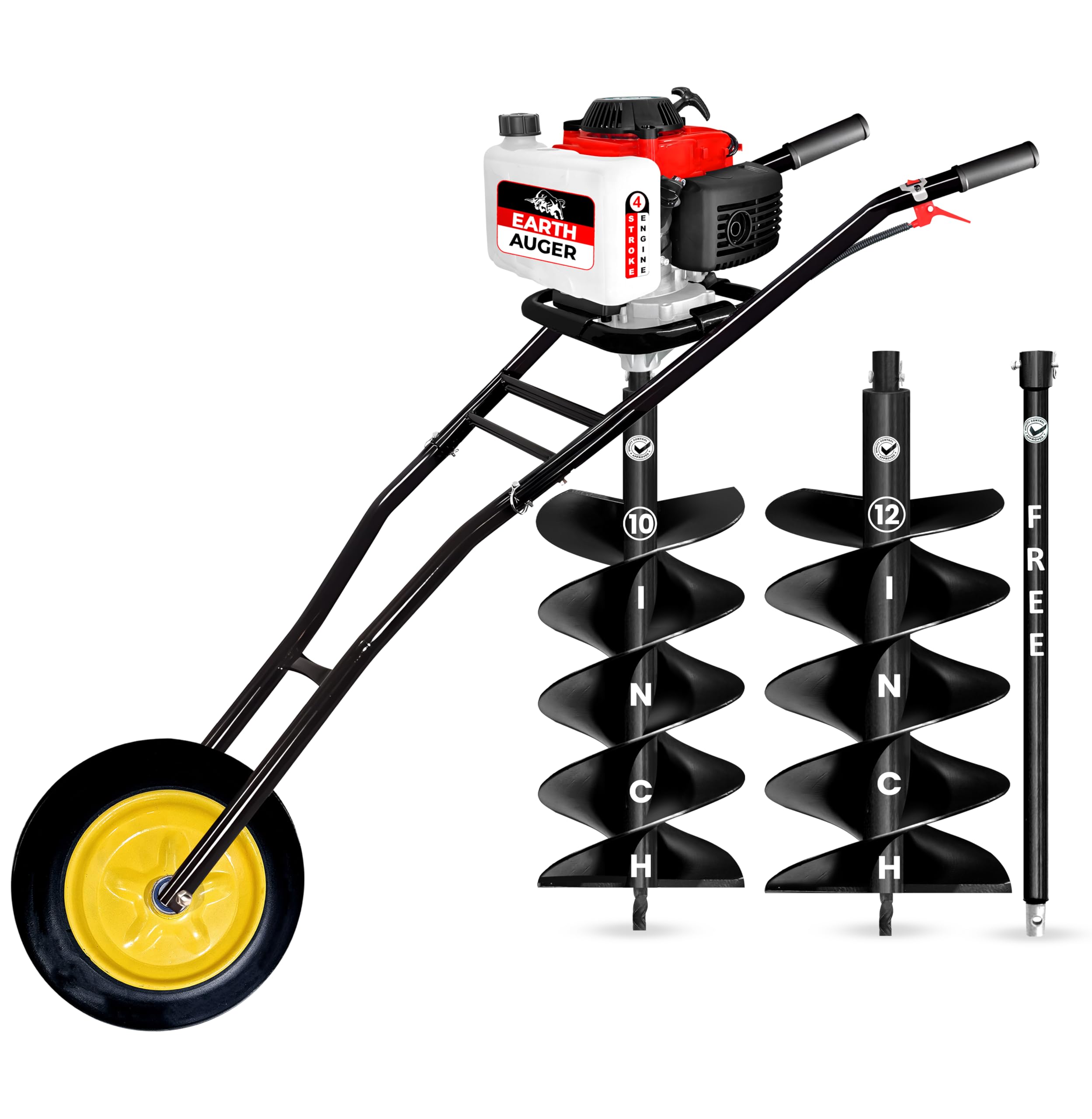 DVI 142CC Trolley Earth Auger Machine, 4-Stroke Petrol Engine – with 10 Inch + 12 Inch Double Spiral Planter Bits & Free Extension Rod | for Plantation, Fencing & Post Hole Digging in All Soil Types.-image-28