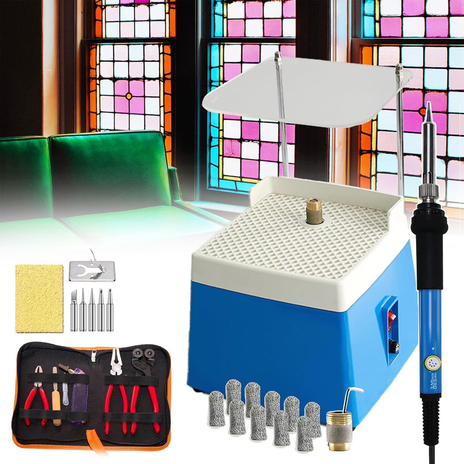 Kit de vidrieras con amoladora eléctrica y soldador para iniciarse en arte en vidrio