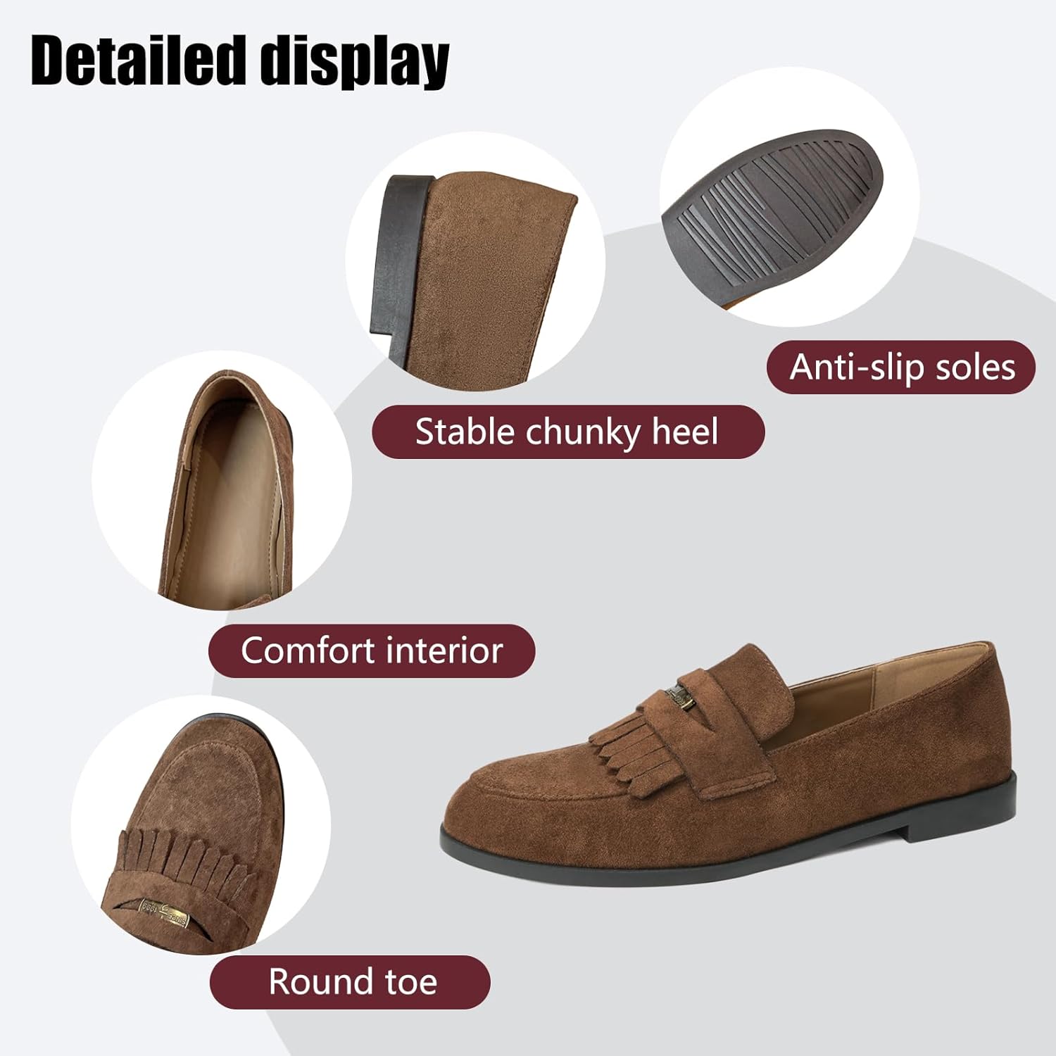 Women's Retro Tassel Lace up Suede Loafers Flat Causal Tassel Moccasins Comfortable Slip-on Retro Round Toe Lightweight Walking Flat Shoes - Image 5