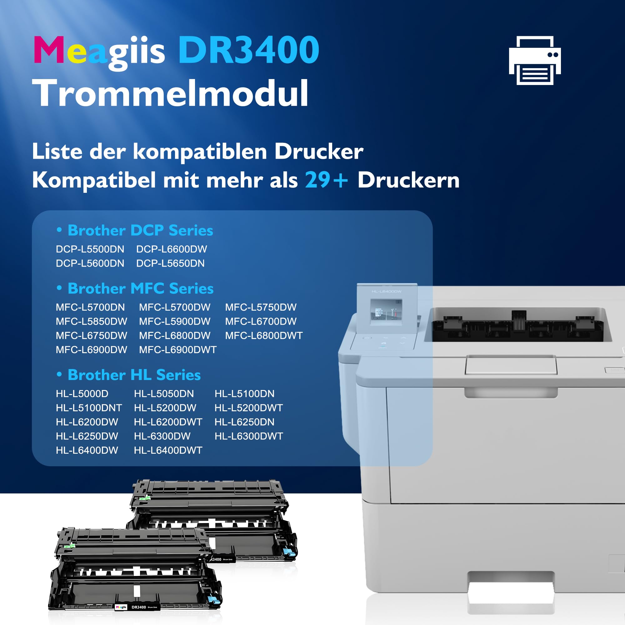 DR3400 Trommel Kompatibel für Brother HL-L6250DN HL-L5000D HL-L5100DN HL-L5200DWT HL-L6200DW HL-L6200DWT HL-L6400DW HL-L6400DWT MFC-L6700DW (2 Packung)