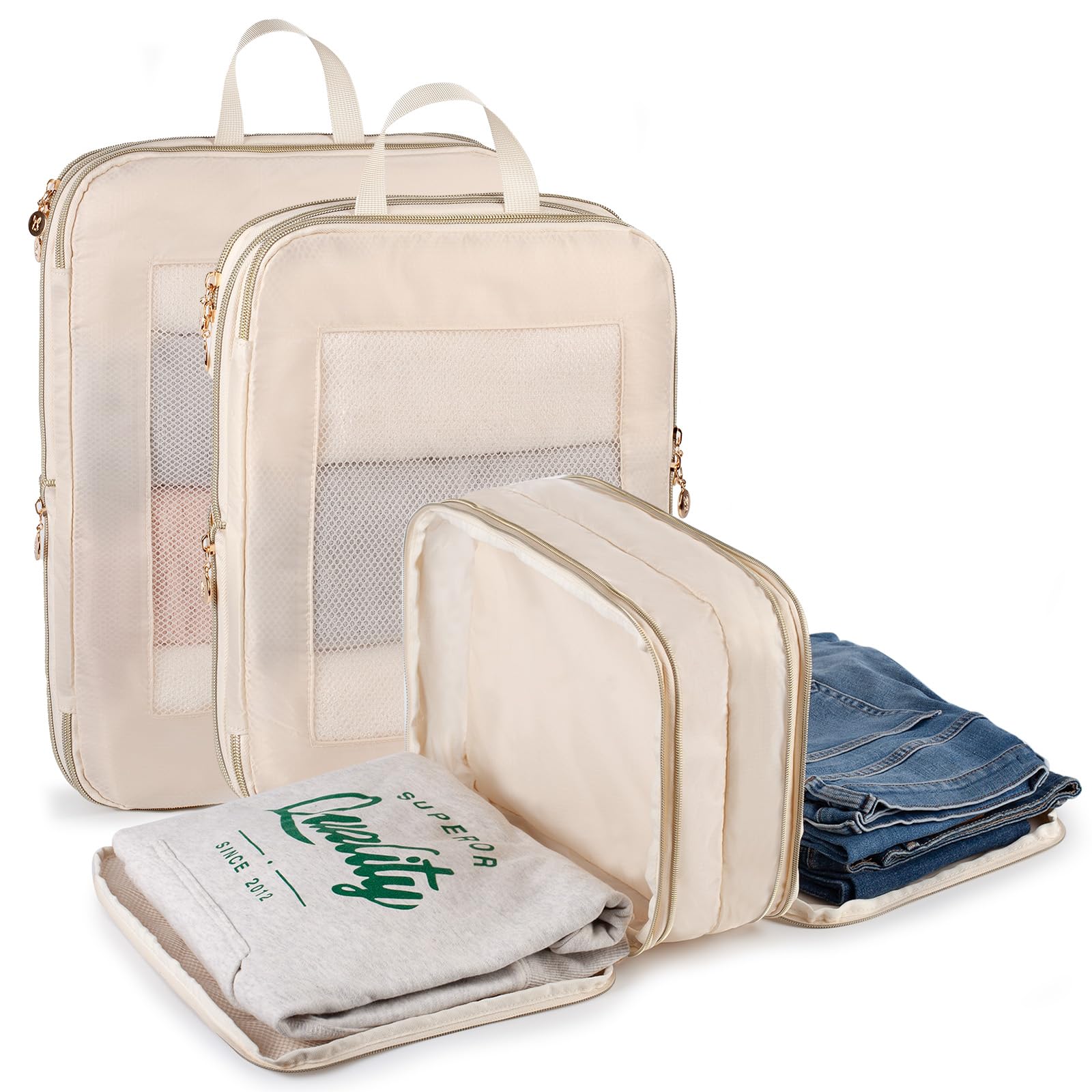 Expandable Double-Sided Compression Packing Cube，3 Set Lightweight Double Deck Organizer Bag Carry on Luggage Backpack Suitcases，Women Travel