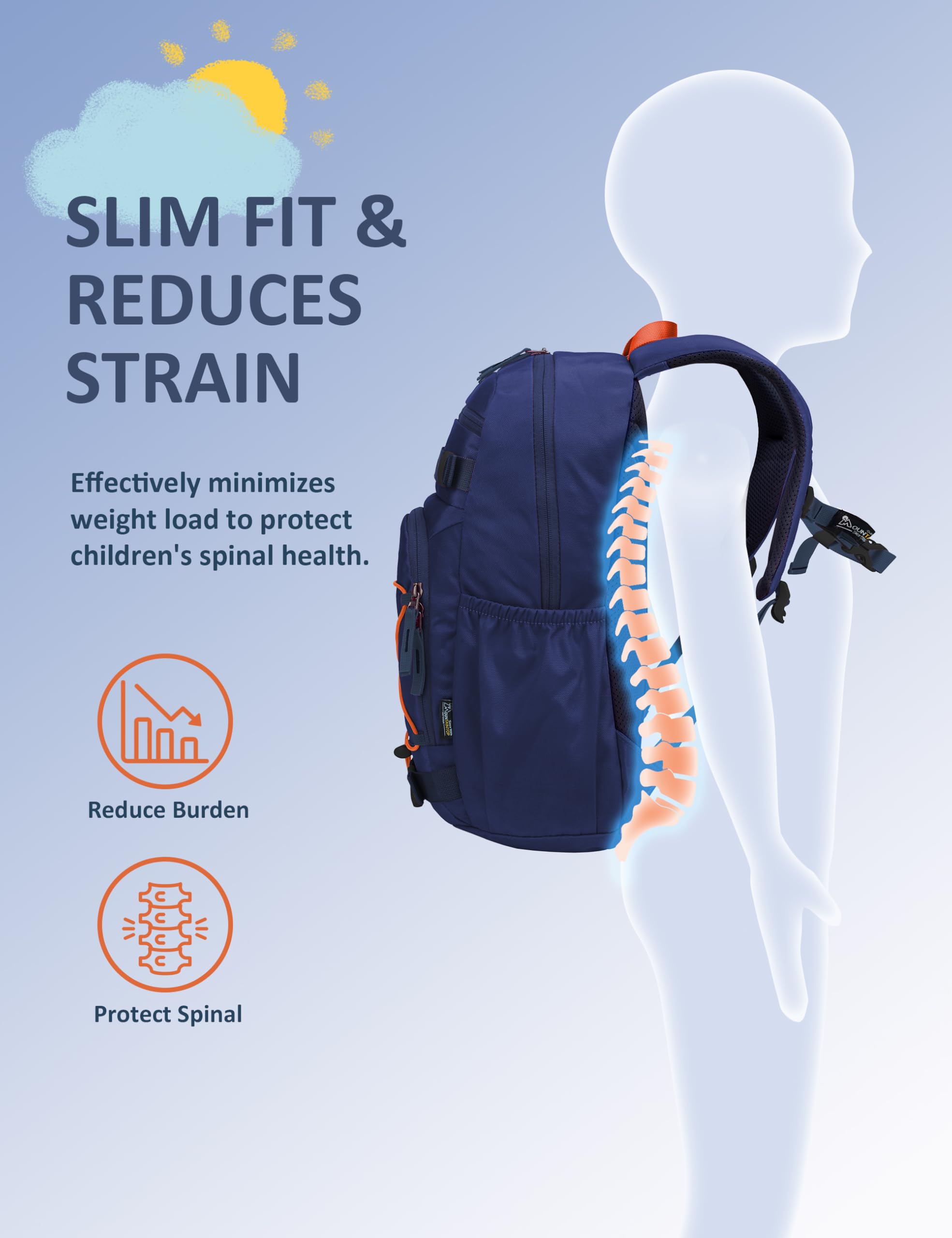 Mountaintop 15L/18L Cartable Fille Garcon Primaire Sac à Dos Enfant | 4-8 Ans avec Sangle de Poitrine Léger Sac A Dos Petit Cartable Fille Petit pour Voyage Randonnée
