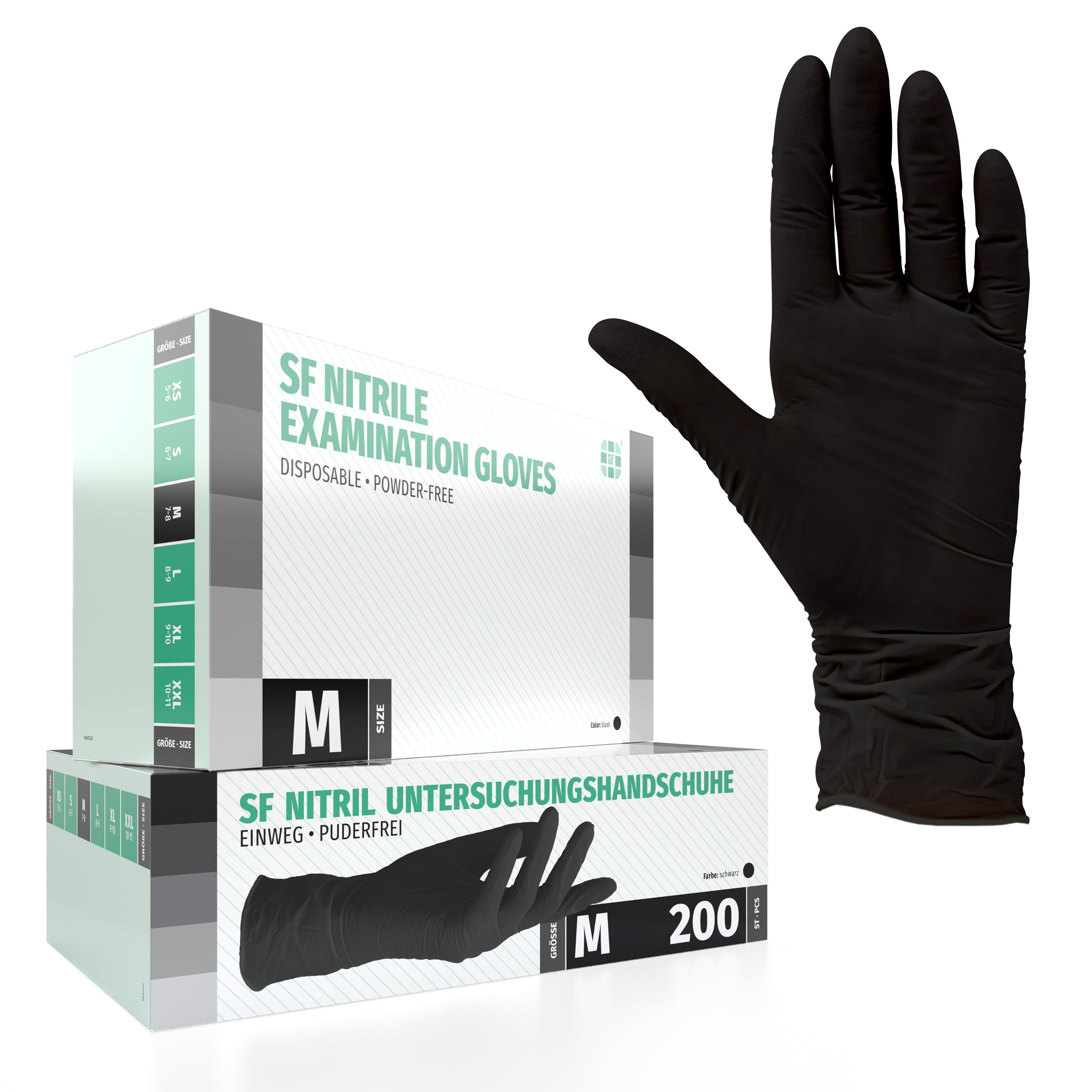 SF Nitrilhandschuhe M Schwarz – 200 Stück Einweghandschuhe, latexfrei