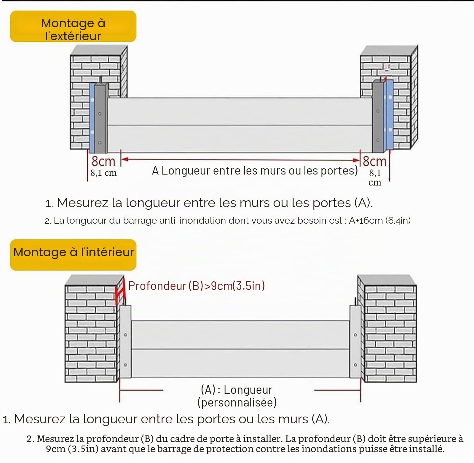 Barrière Anti-Inondation Réutilisable Aluminium Batardeau pour Entrées de Portails de Garages