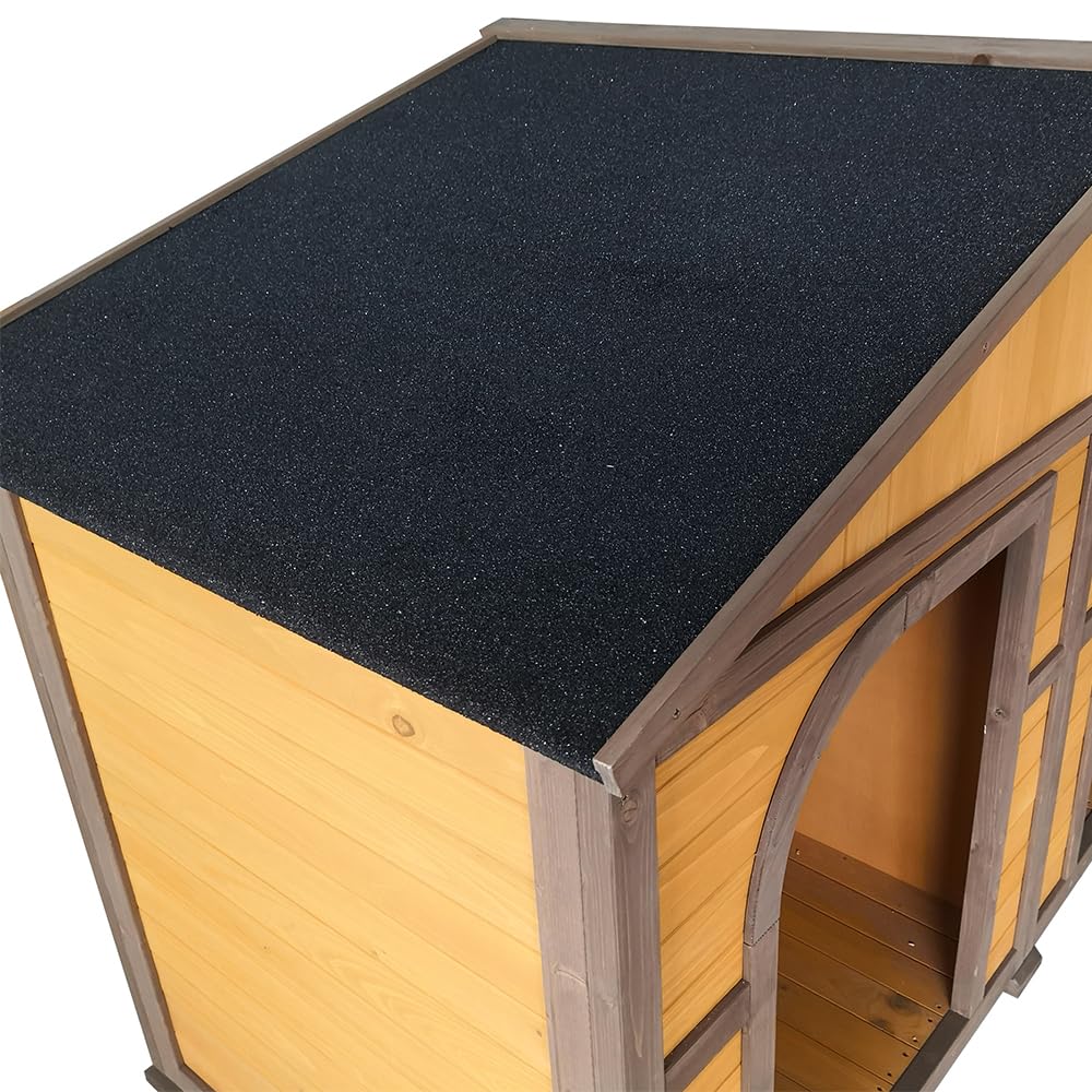 Animal Valley - Caseta para Perro Doble con Techo Shingle Negro - Madera y Shingle - 185 x 106 x 120 cm - Tamaño XXL - Beige y Marrón - para Perros Grandes