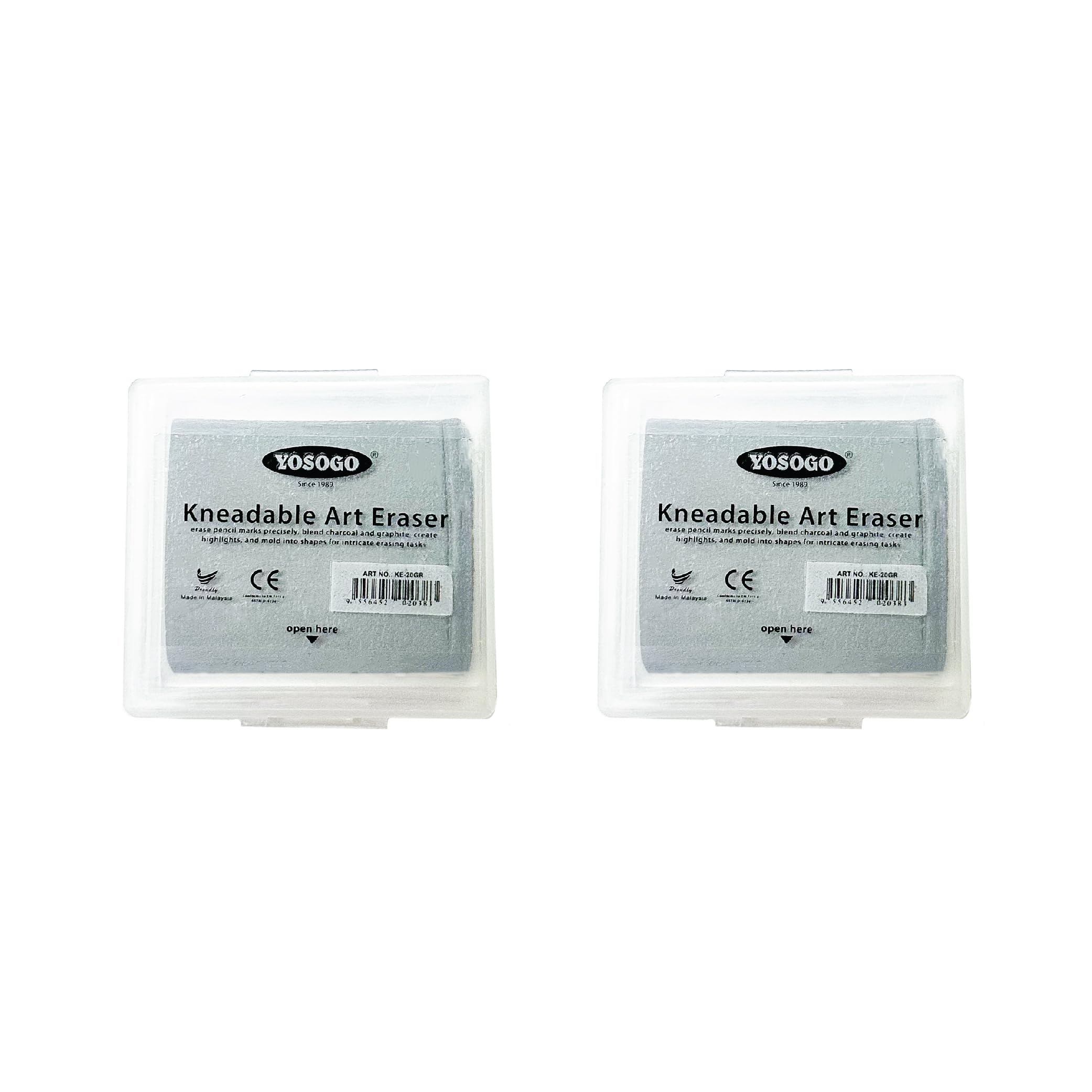 Yosogo Kneadable Art Eraser with Case (Grey, 2 Pieces)