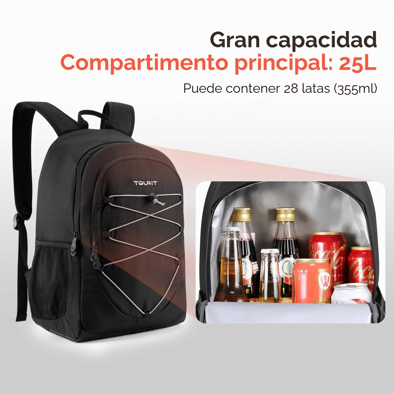 TOURIT Mochila Nevera Mochila Térmica Nevera Portatil Mochila Ligera con Enfriador Genial para el Almuerzo, Picnics, Senderismo, Playa, Parque o Día Viajes, Barbacoa, 28 Latas