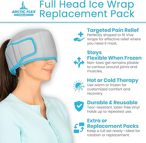 Miniatura 2 de Arctic Flex Paquetes de hielo de gel reutilizables para toda la cabeza, paquetes de gel caliente y frío para lesiones, alivio del dolor, hinchazón,