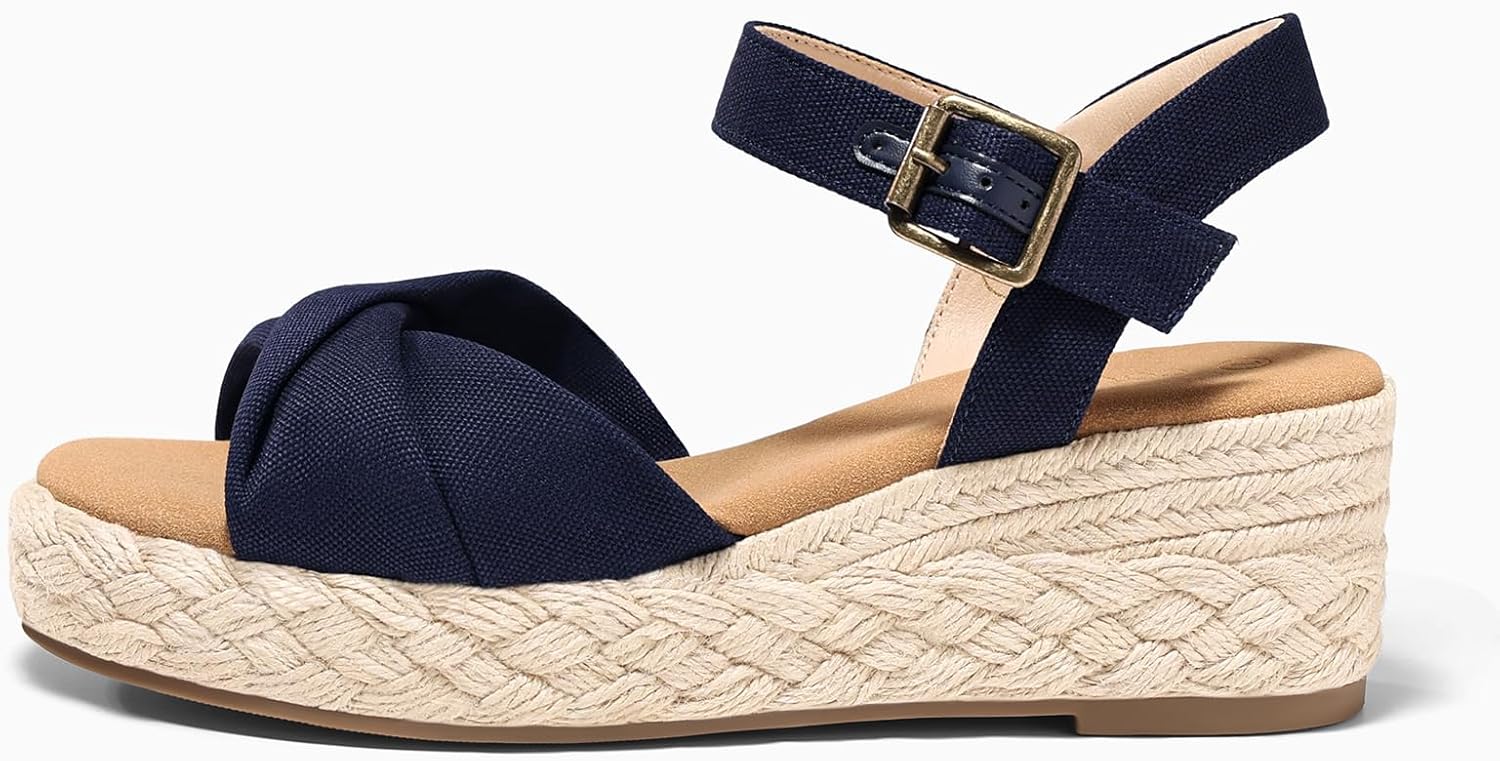 Coutgo Womens Platform Wedge Heels Sandals Espadrilles Open Toe Ankle Strap Twist Canvas Summer Beach Shoes - Image 4