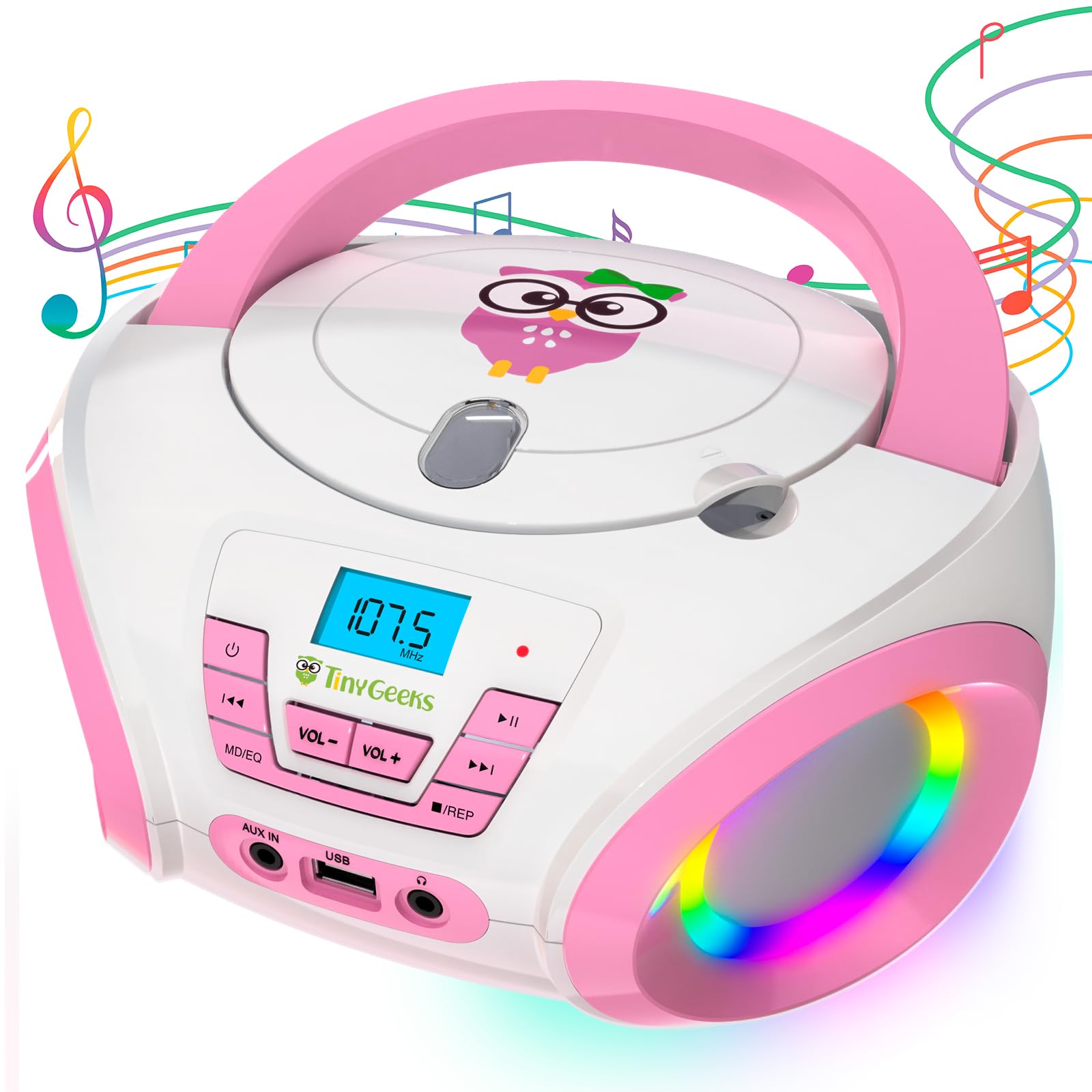 TinyGeeks Tunes CD PLAYER BAMBINI - NUOVO - Radio FM - Batterie incluse - LETTORE CD BAMBINI con altoparlanti - Regalo perfetto - Rosa