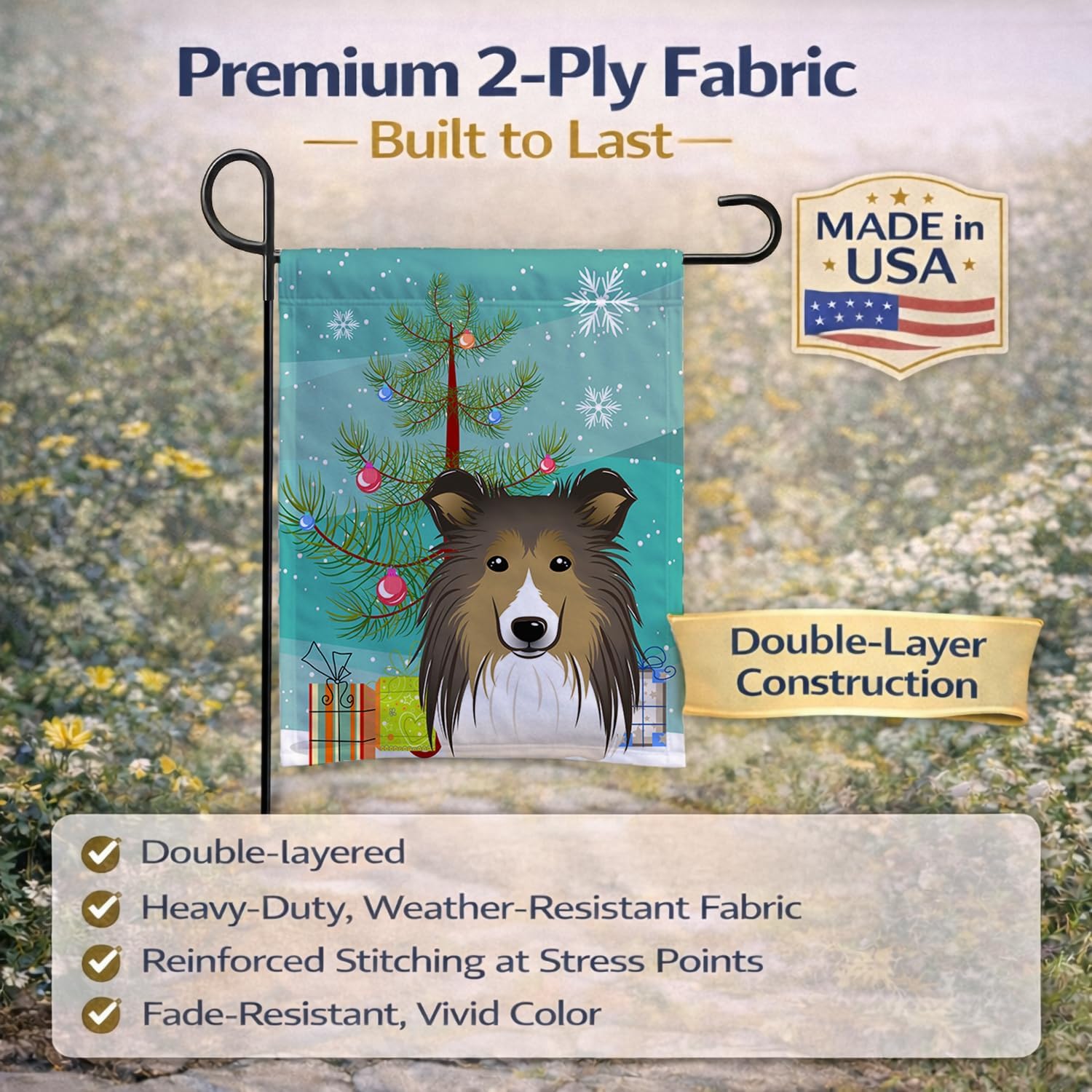 Caroline's Treasures BB1614GF Christmas Tree and Sheltie Garden Flag Mailbox Flag Decorative Yard Flag Banner Outside Patio Artwork Yard Flower Beds, Garden Size, Multicolor