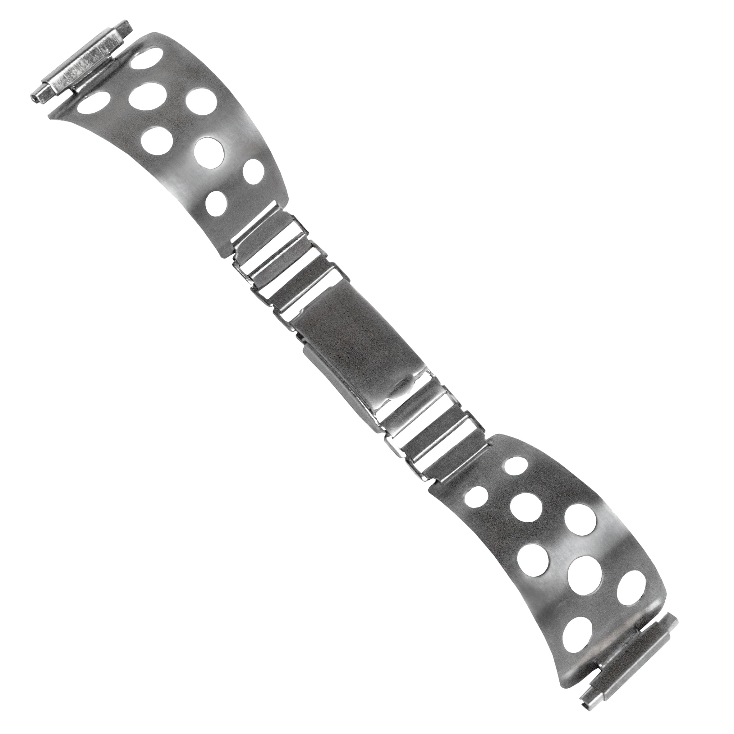 Bracelet de Montre en Acier Inoxydable pour Homme Vintage de 16 à 22 mm NOS 1970 - Bracelet Perforé Original Racing Diver Élastique et Réglable - Strap Métallisé d'Horlogerie Ancienne