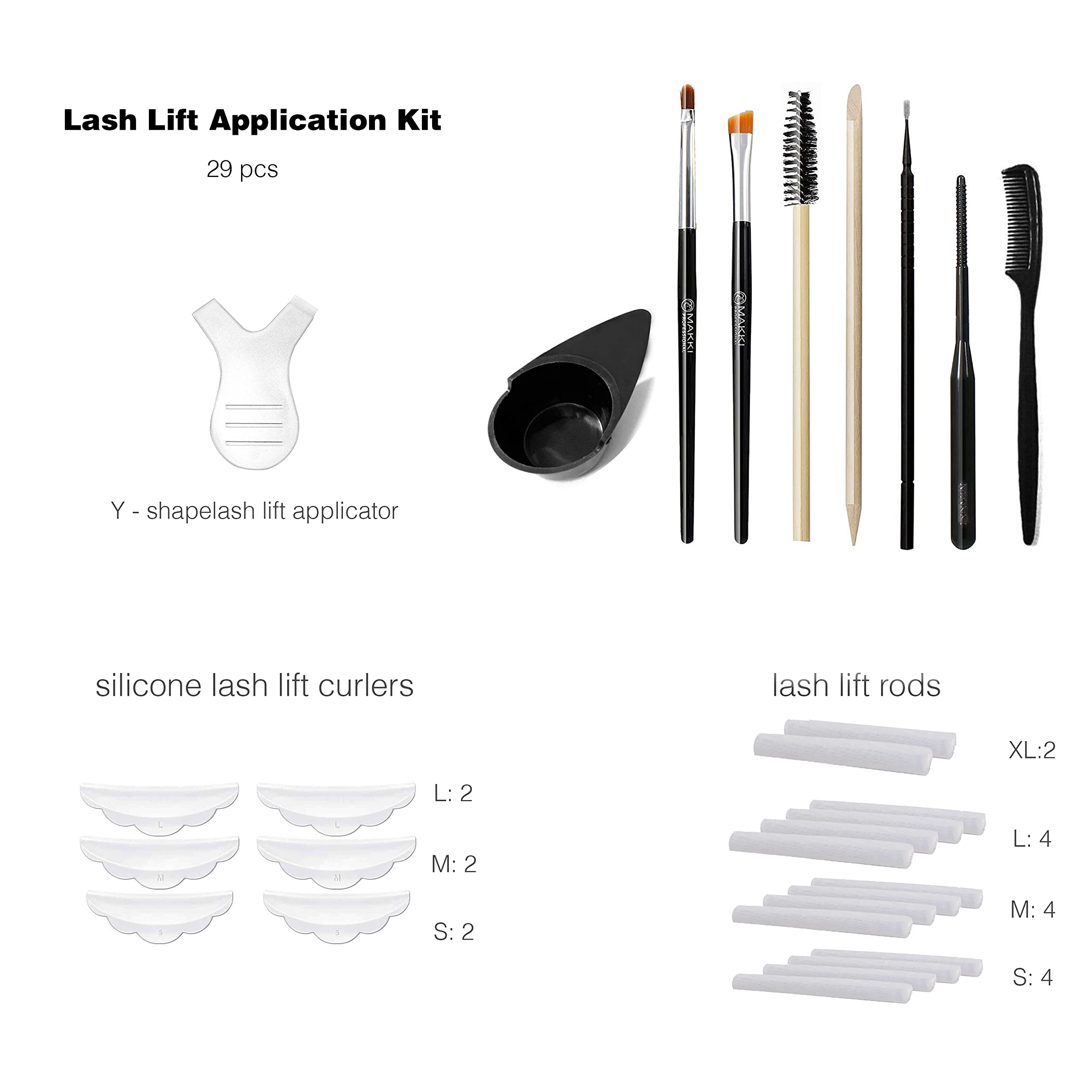 29 PCS TOOL KIT LASH LIFT AND PERMING APPLICATION SET RODS, SILICONE CURLERS, Y APPLICATOR, BRUSHES, STICK - Image 2
