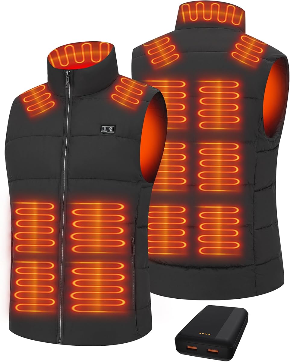 Beheizbare Weste für Herren Damen, Heizweste mit 20000 mAh Akku und 15 Heizzonen, Beheizbare Jacke für Skifahren und Jagen