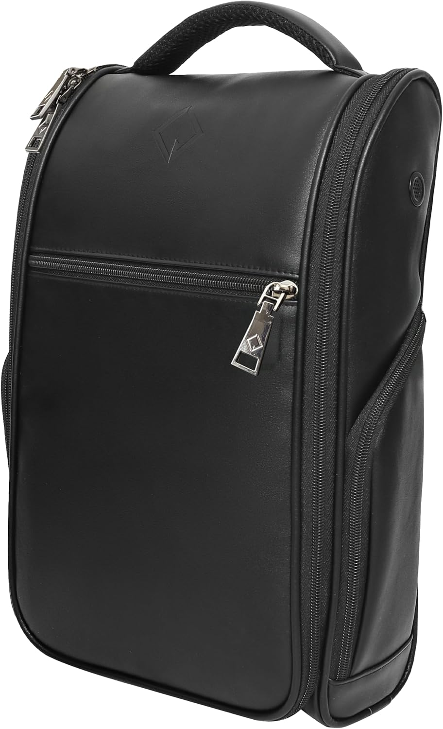 CaddyDaddy Premium Golf Shoe Bag Zipper Sports Shoe Strap Bag with Side and Front Accessory Pocket for Storing Golf Accessories Golf Shoe Carry Bags (LUX Synthetic Leather | Black)