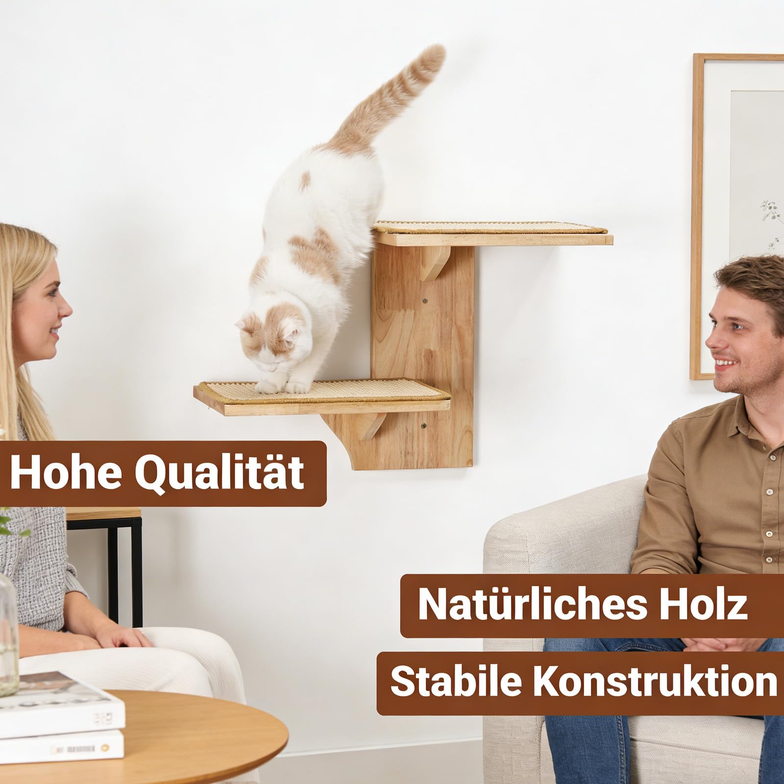 Katzen Wandelemente mit 2 Plattform, 41 cm Kletterwand Katze mit Matte zum Klettern, Spielen, Kratzen (Verschleißfeste Matte)