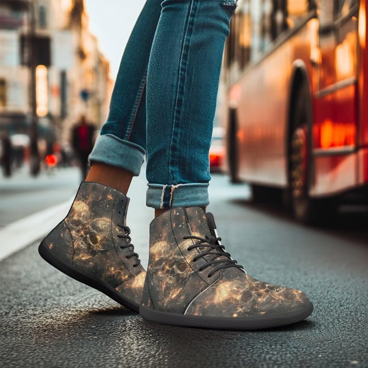 Binienty Men Women High Top Barefoot Shoes Lace Up PU Leather Sneaker Anti Slip