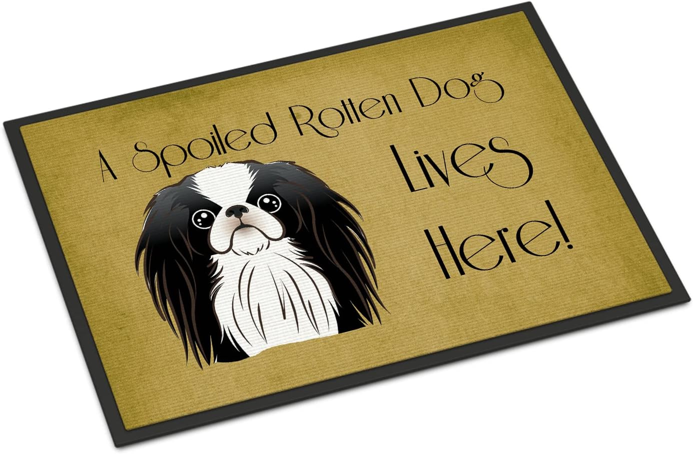 Caroline's Treasures BB1478JMAT Japanese Chin Spoiled Dog Lives Here Doormat 24x36 Front Door Mat Indoor Outdoor Rugs for Entryway, Non Slip Washable Low Pile, 24H X 36W