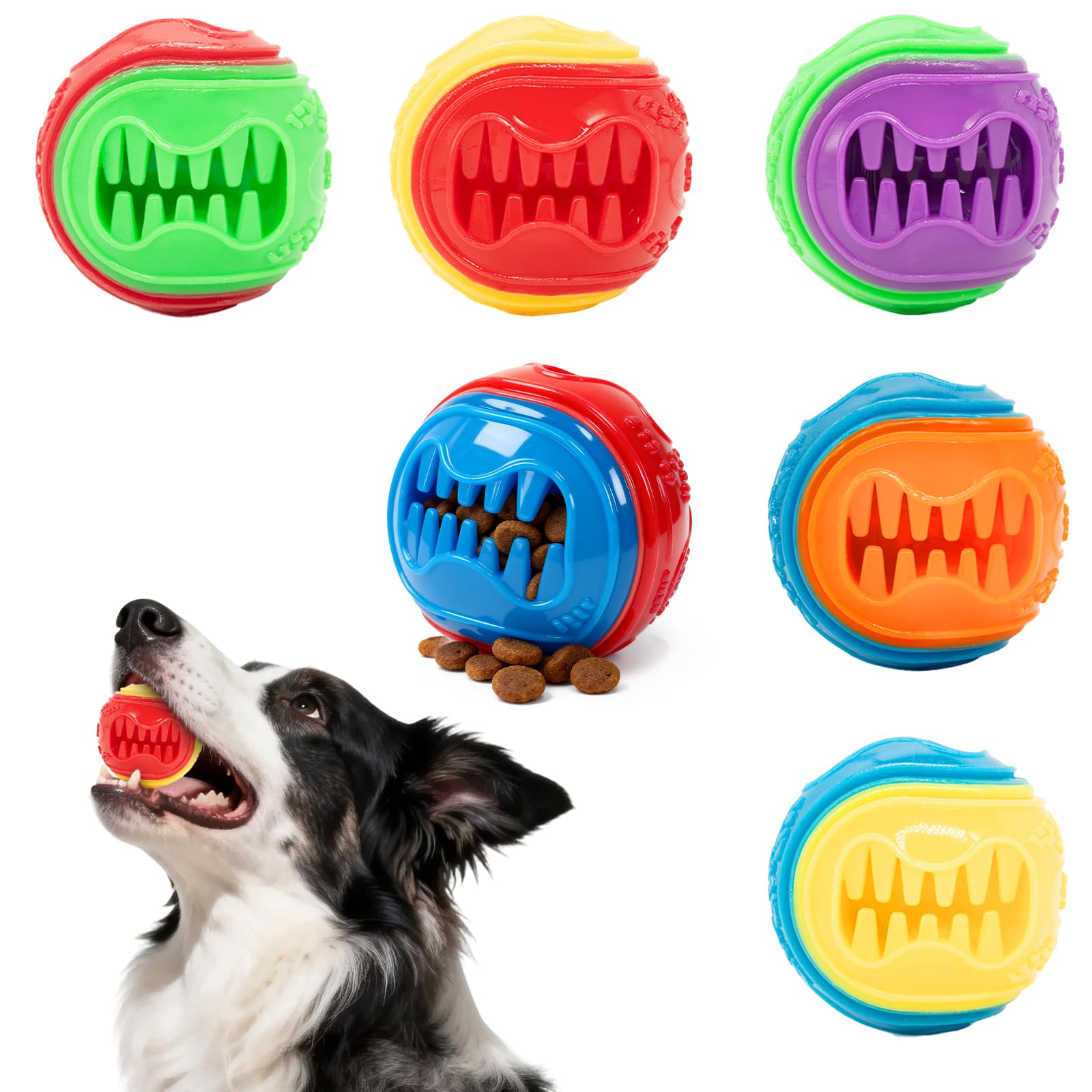Upgwmwap 6 Pcs Squeaky Dog Balls, Hollow Design for Stuffing Treats, Interactive Play Chew Toys for Dogs (Standard Version)
