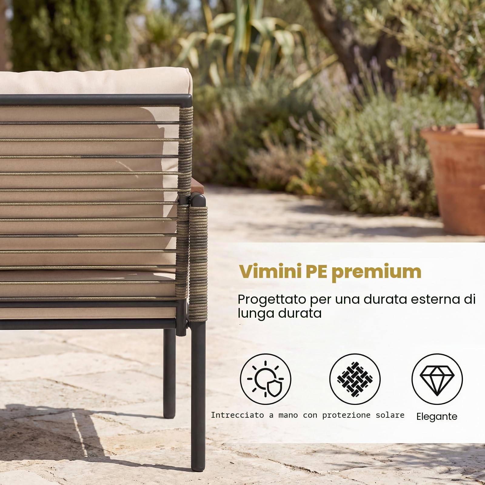 LIFEZEAL Set di Mobili da Giardino in Rattan 5 Pezzi, Arredamento per Balcone con Cuscino e Tavolino, Set di Sedute con Poltrone, Pouf, per Terrazza, Balcone, Giardino (Beige, 5 Pezzi)