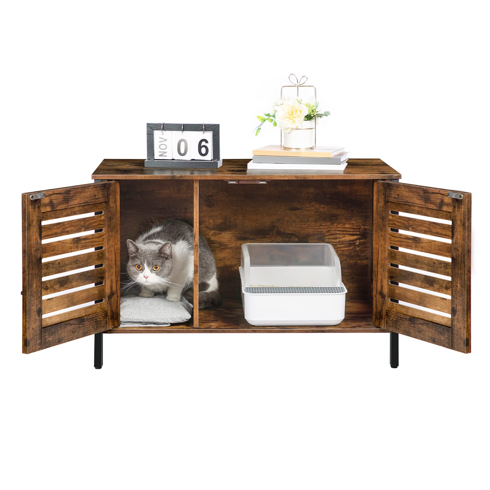 HOOBRO Cat Litter Box Enclosure, Hidden Litter Box Furniture with