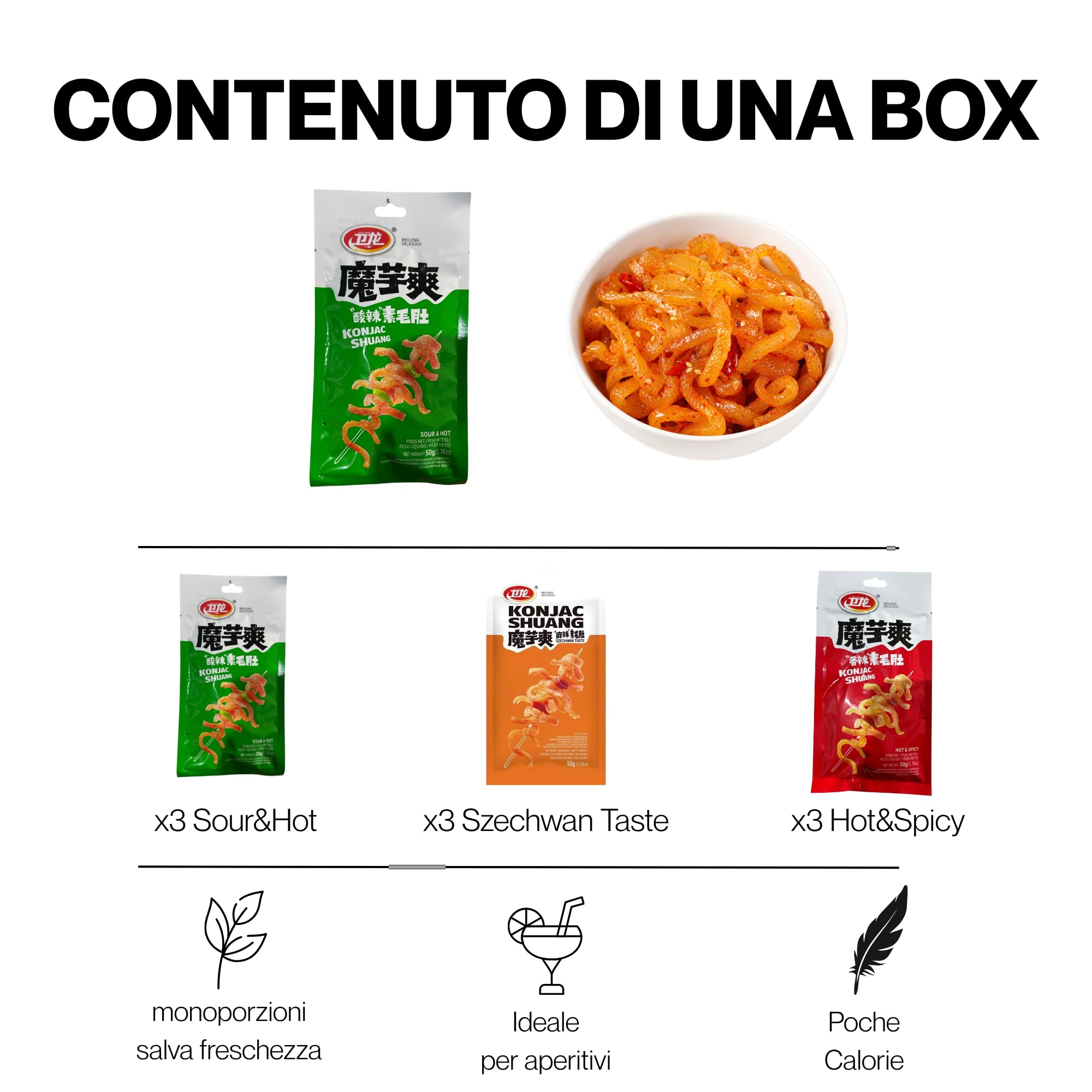 Mix Konjac Shuang 3 Gusti - Snack Cinesi Piccanti (Sour&Hot, Hot&Spicy e Szechwan Taste)
