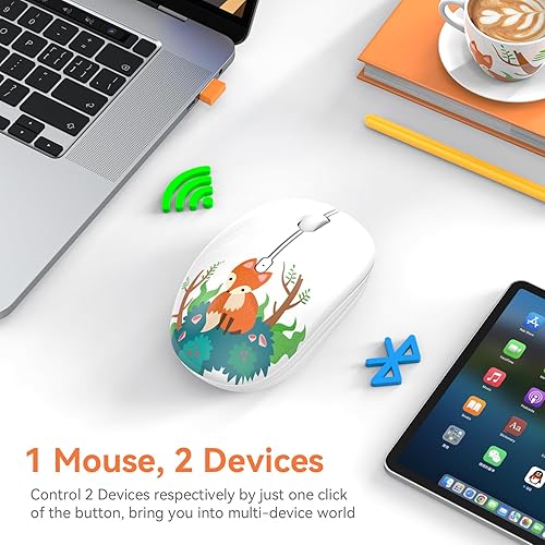 Miniatura 10 de Lindo ratón inalámbrico, silencioso modo dual Bluetooth ratones para portátil, iPad, Comupter, tableta con receptor USB (niña)