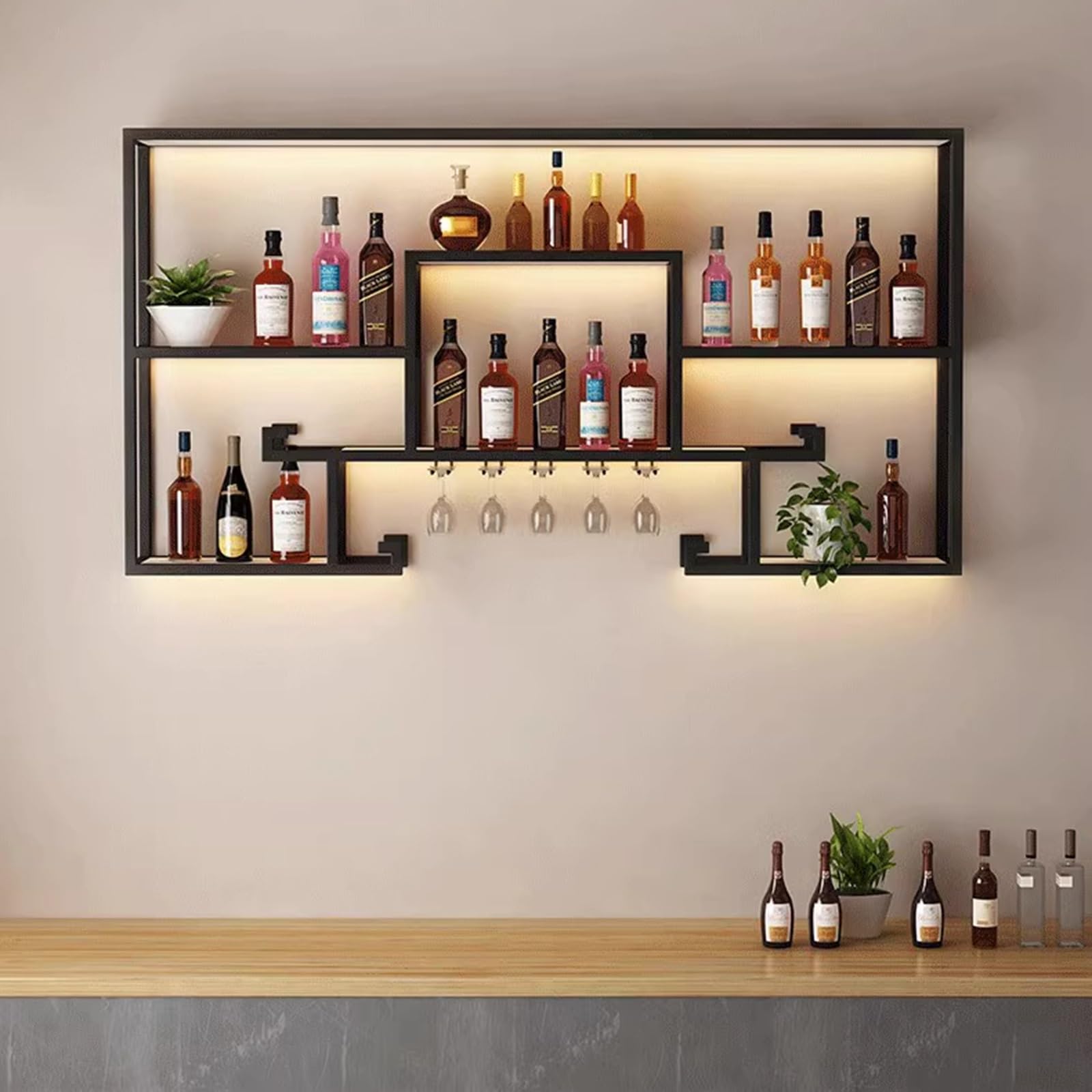 Living Room Wall Shelves Liquor Liquor Shelf Ceiling Wine Glass Rack,