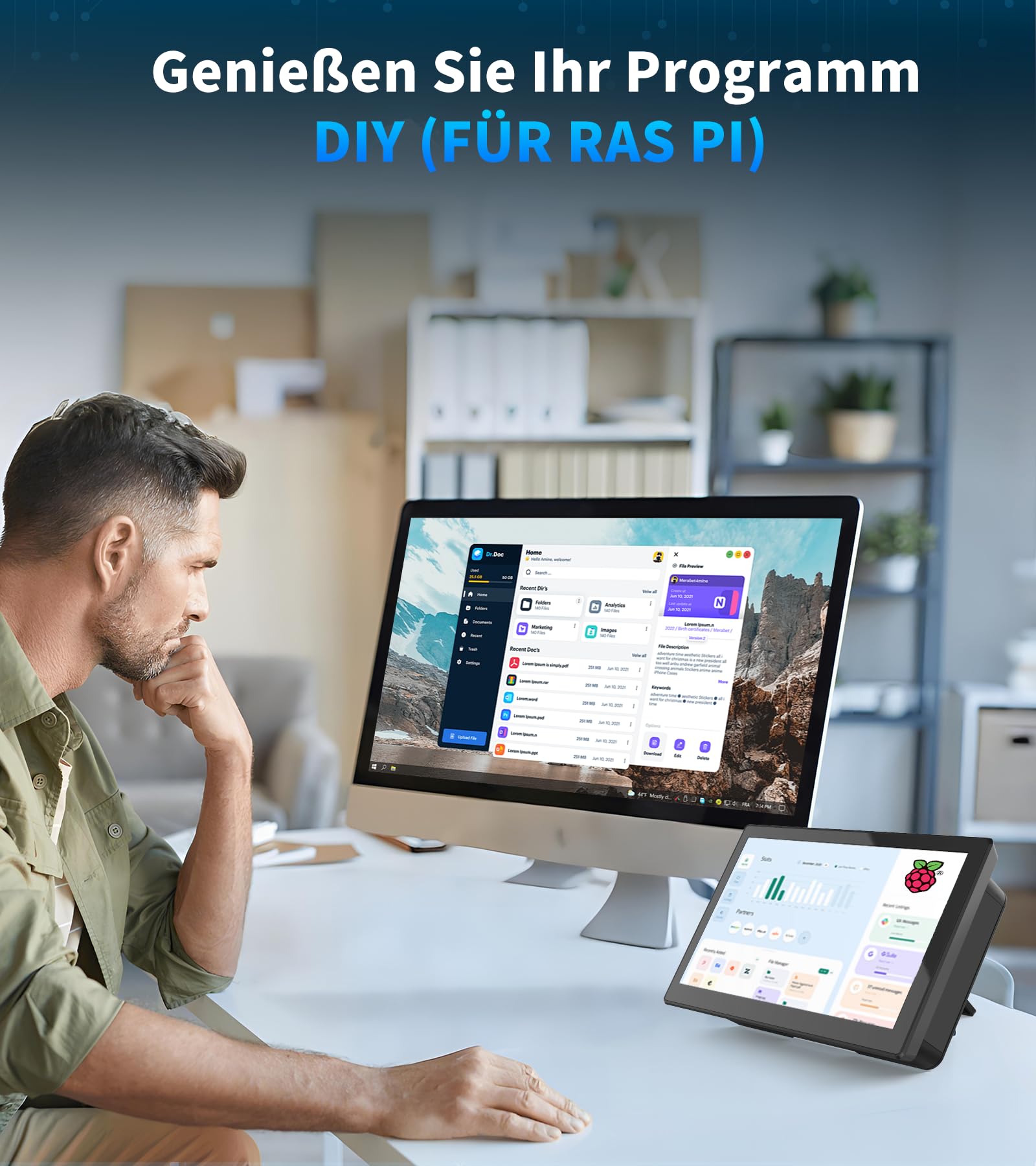 Golday 10,1 Zoll tragbarer Touchscreen (1920 x 1200) für Ras Pi (PI5/PI4/PI3B+/PI3/PI2/ZERO), IPS-Monitor mit Dual-Lautsprecher-HDMI-Schnittstelle, unterstützt Windows/Noobs/Kali-Linux (10.1)